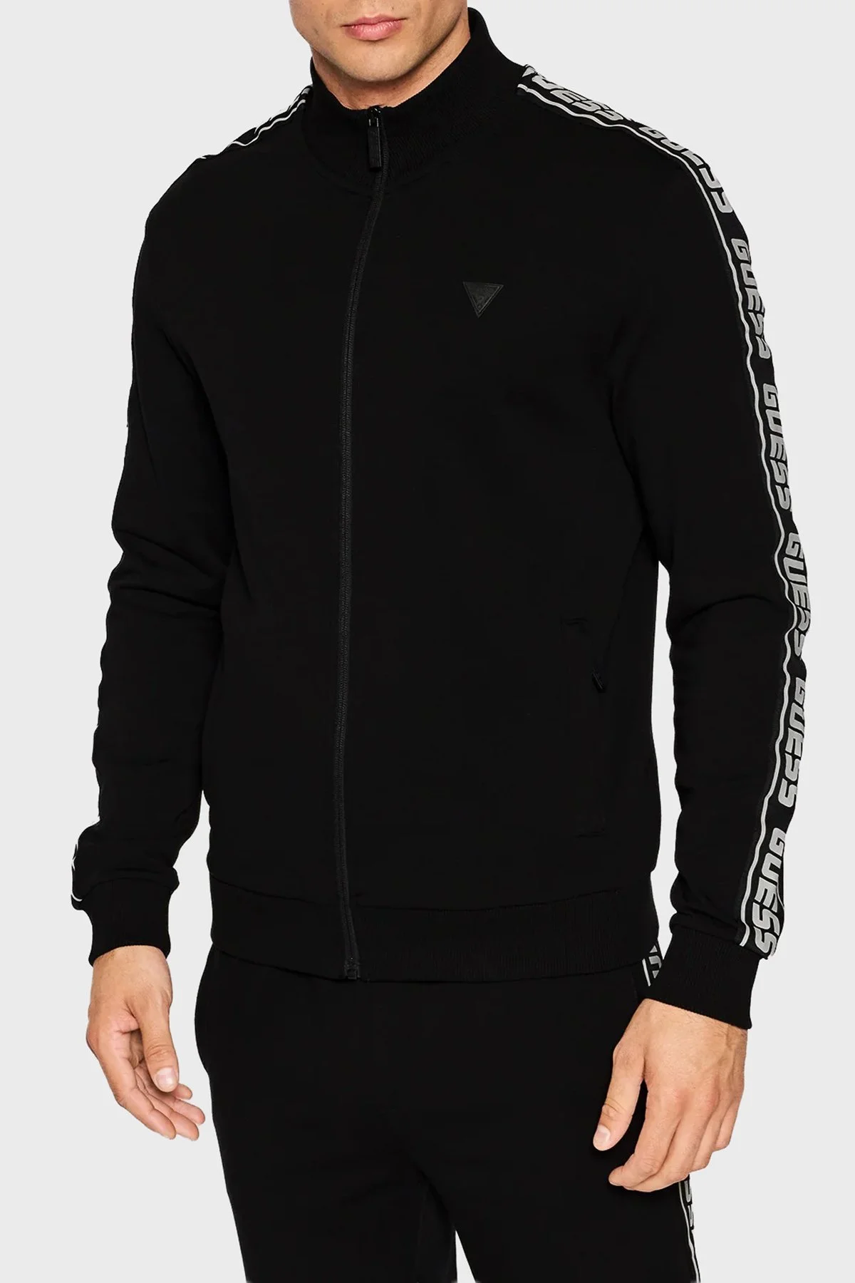 Guess Full Zip Pamuklu Regular Fit Dik Yaka Fermuarlı Z2YQ12K6ZS1 Erkek Sweat Z2YQ12 K6ZS1 JBLK SİYAH - 1