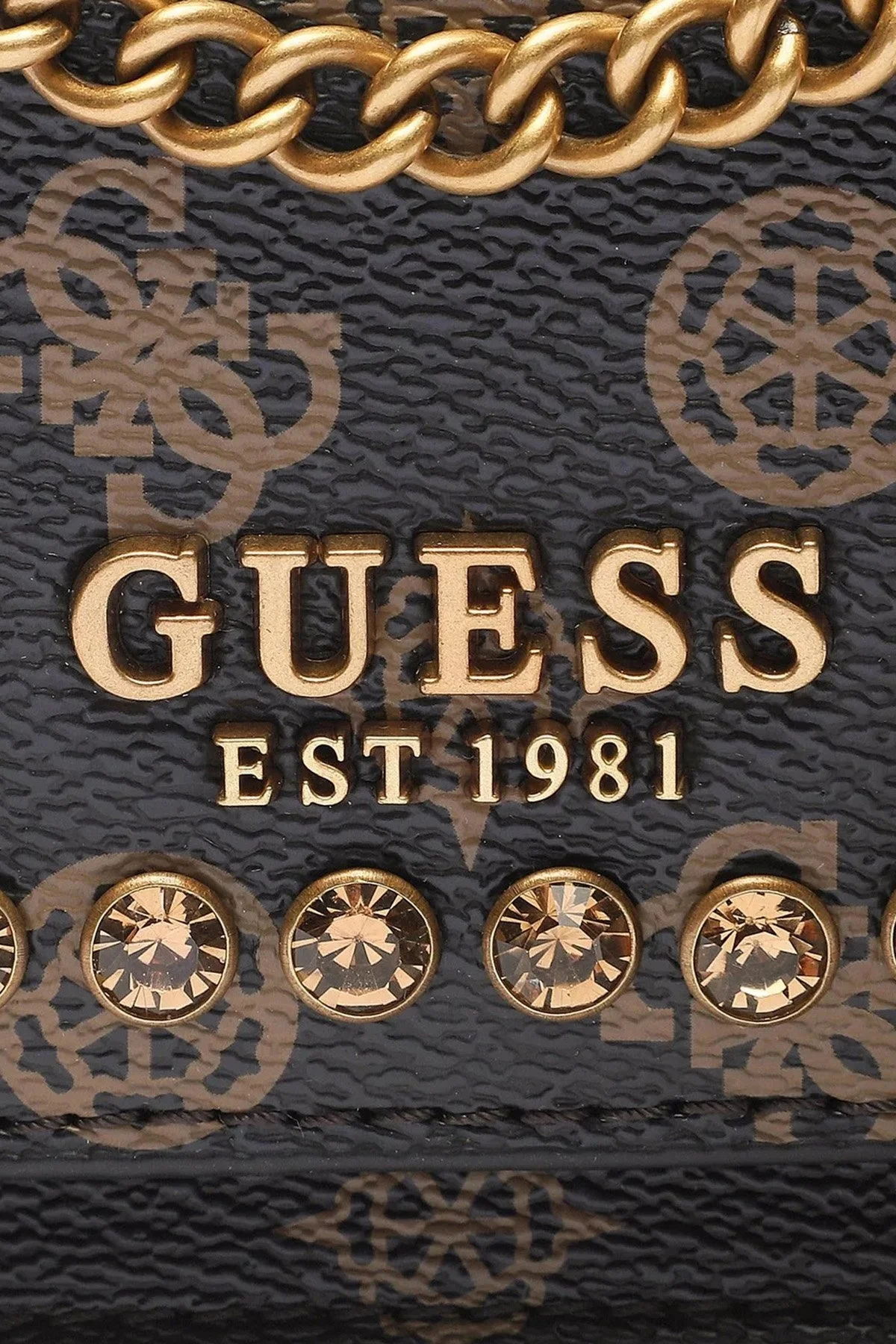 Guess Fynna Logolu Taş Detaylı Zincir Askılı Bayan Çanta HWPS8993780 MOE SİYAH - 6