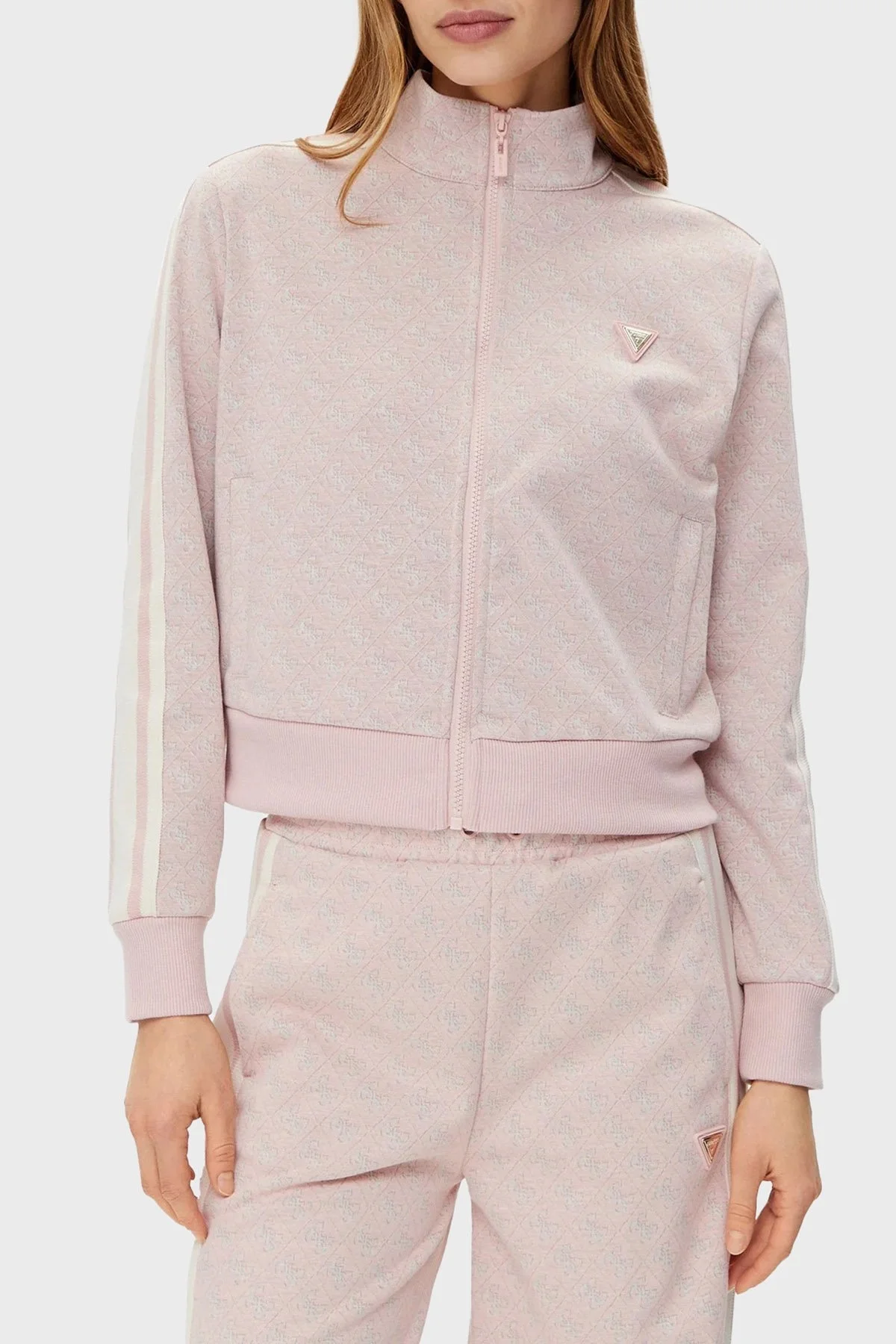 Guess G Logo Regular Fit Tamamı Logolu Dik Yaka Fermuarlı V5RQ03KCO90 Bayan Sweat V5RQ03 KCO90 F6DK PUDRA - 1