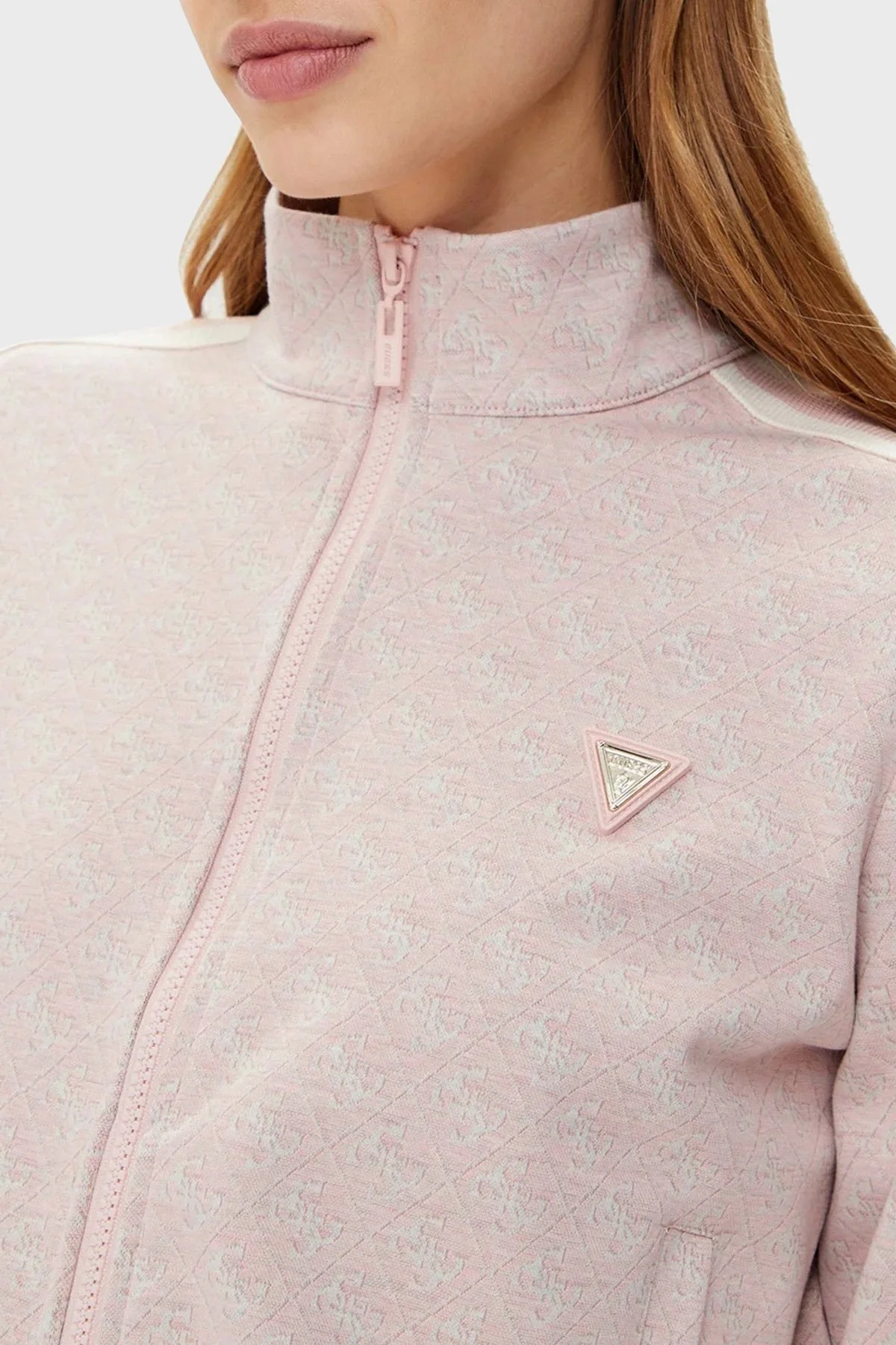 Guess G Logo Regular Fit Tamamı Logolu Dik Yaka Fermuarlı V5RQ03KCO90 Bayan Sweat V5RQ03 KCO90 F6DK PUDRA - 4