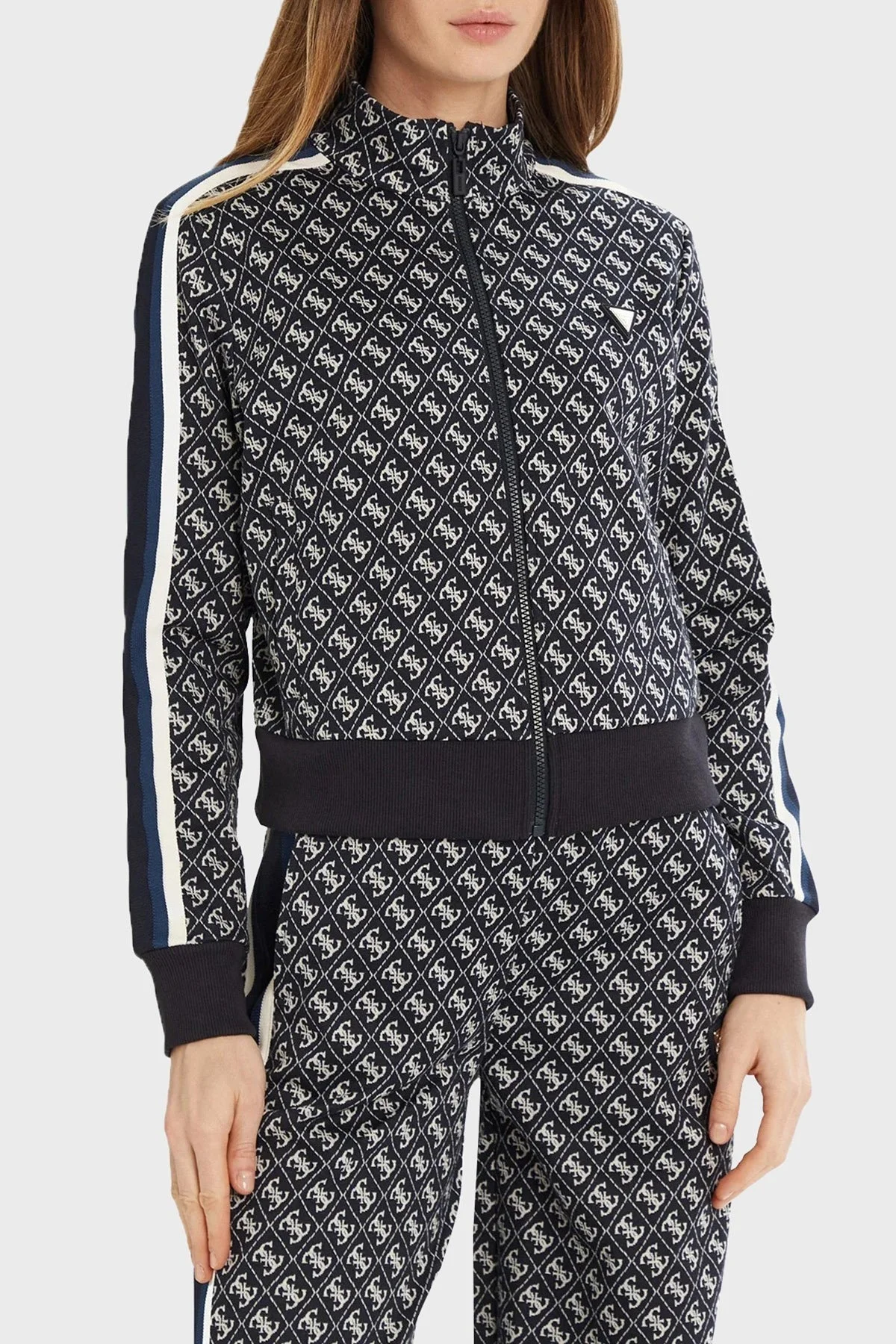 Guess G Logo Regular Fit Tamamı Logolu Dik Yaka Fermuarlı V5RQ03KCO90 Bayan Sweat V5RQ03 KCO90 FBB4 LACİVERT - 1