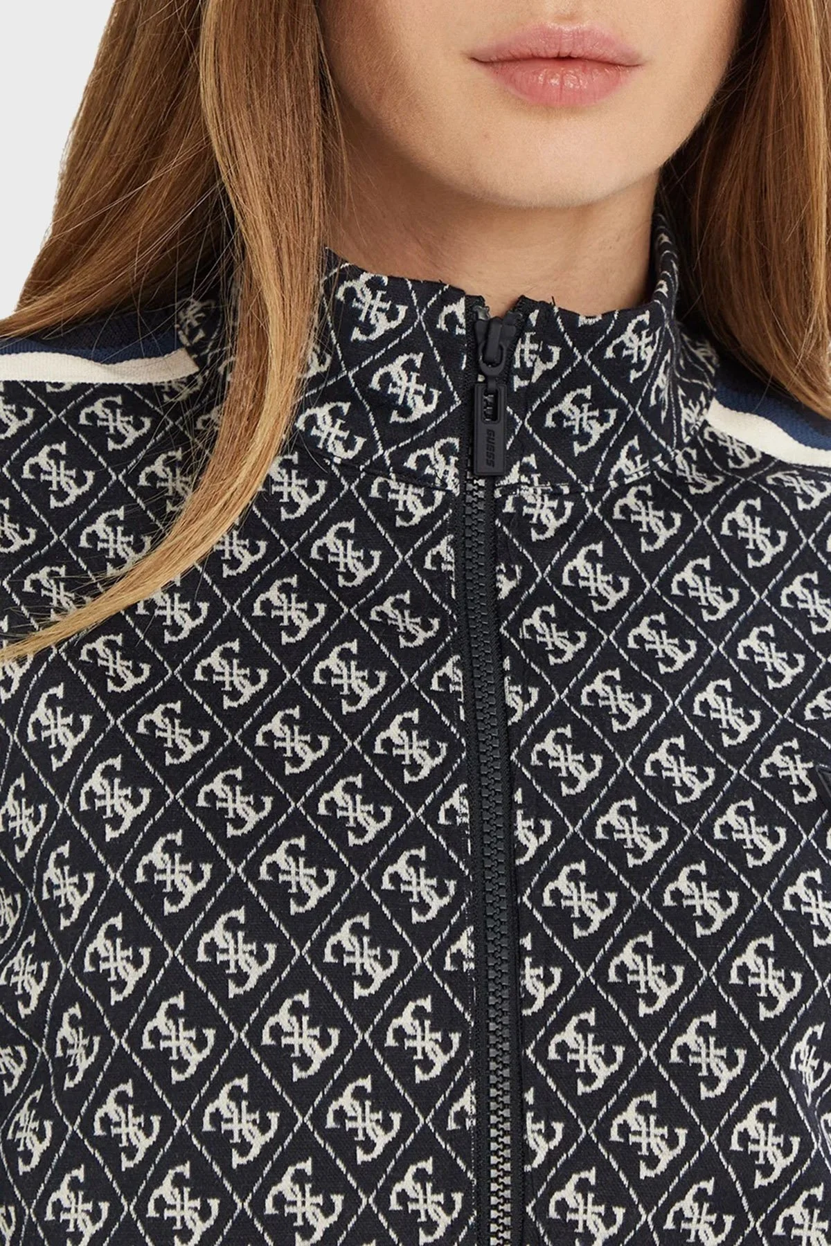 Guess G Logo Regular Fit Tamamı Logolu Dik Yaka Fermuarlı V5RQ03KCO90 Bayan Sweat V5RQ03 KCO90 FBB4 LACİVERT - 4