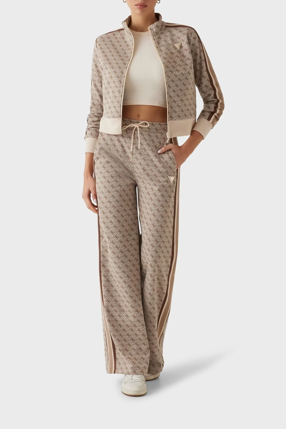 Guess G Logo Regular Fit Tamamı Logolu Dik Yaka Fermuarlı V5RQ03KCO90 Bayan Sweat V5RQ03 KCO90 FN4T BEJ - 3