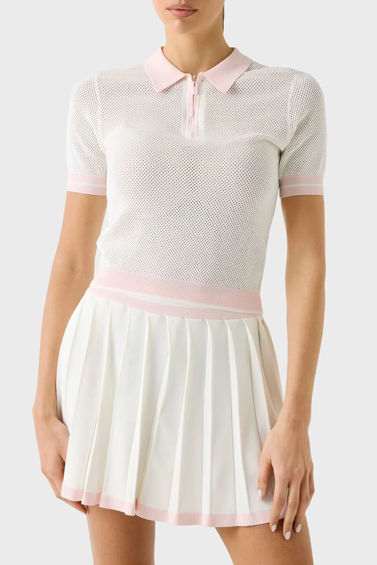 Guess Gabry Logolu Slim Fit Yarım Fermuarlı Kısa Kollu Polo Yaka Kadın Triko V6GR04 Z0725 A10F KREM - 1