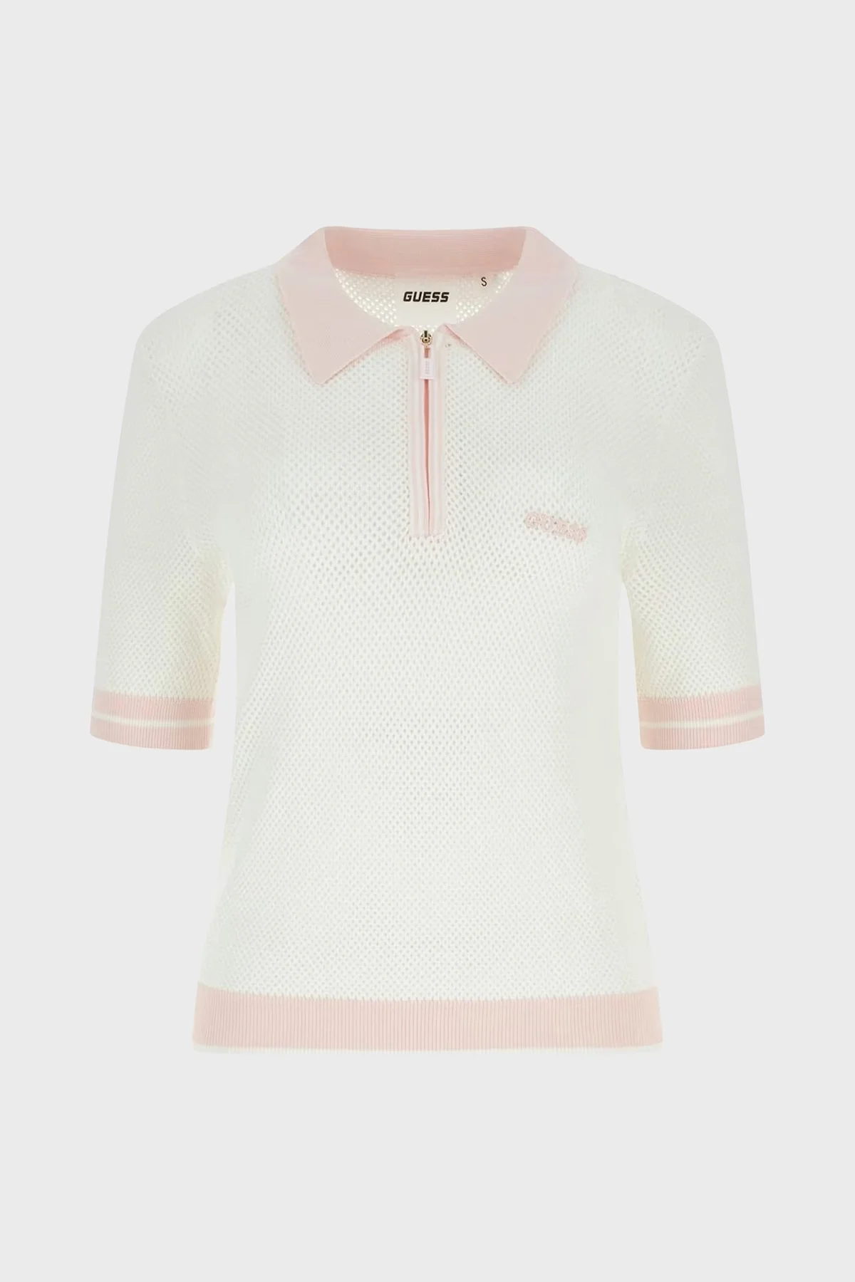 Guess Gabry Logolu Slim Fit Yarım Fermuarlı Kısa Kollu Polo Yaka Kadın Triko V6GR04 Z0725 A10F KREM - 5