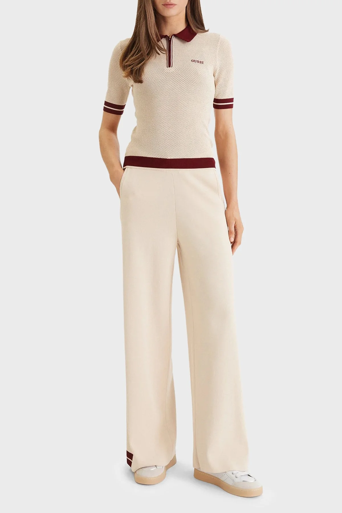 Guess Gabry Logolu Slim Fit Yarım Fermuarlı Kısa Kollu Polo Yaka V6GR04Z0725 Bayan Triko V6GR04 Z0725 G1V1 KREM - 2