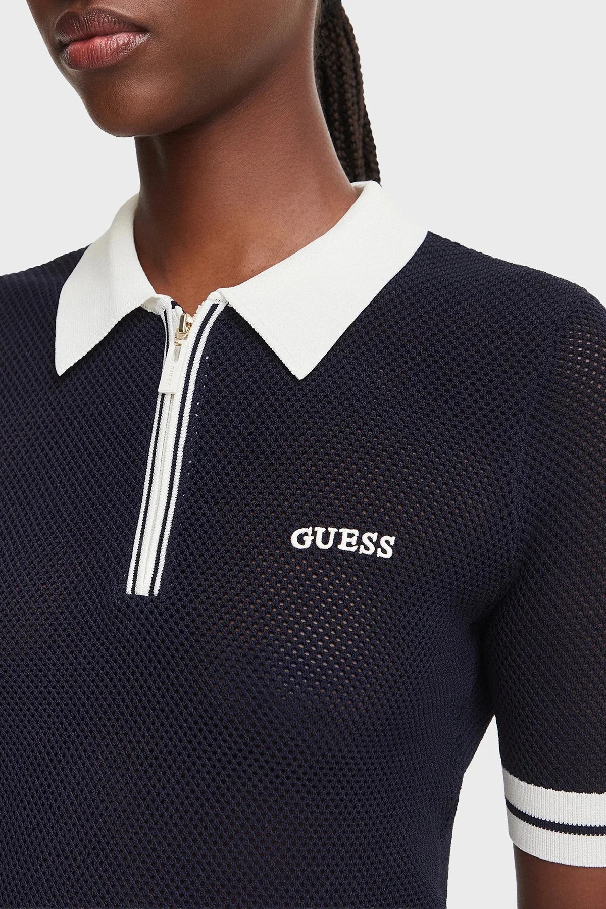 Guess Gabry Logolu Slim Fit Yarım Fermuarlı Kısa Kollu V6GR04Z0725 Kadın Polo V6GR04 Z0725 A71W Lacivert - 4