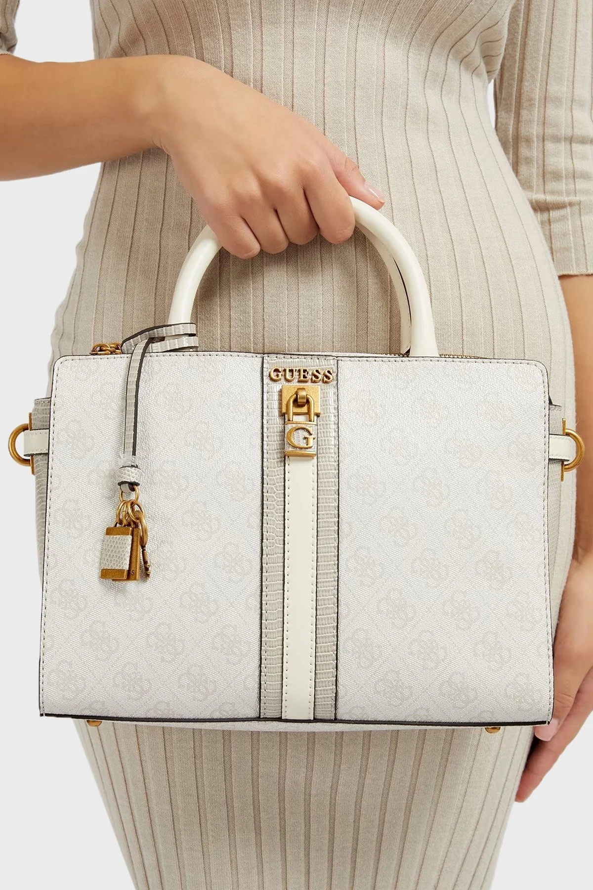 Guess Ginevra Logolu Çıkarılabilir Omuz Askılı Bayan Çanta HWSB8675060 STL EKRU - 3