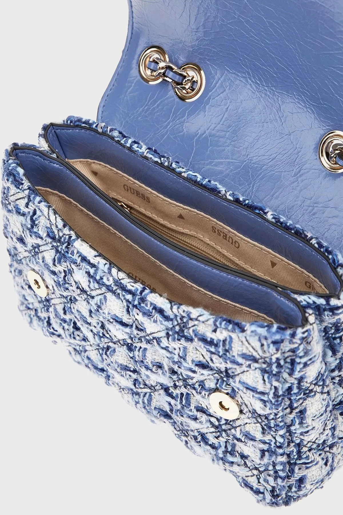 Guess Giully Logolu Zincir Askılı Tüvit HWAS8748200 Bayan Çanta HWAS87 48200 STU MAVİ - 7