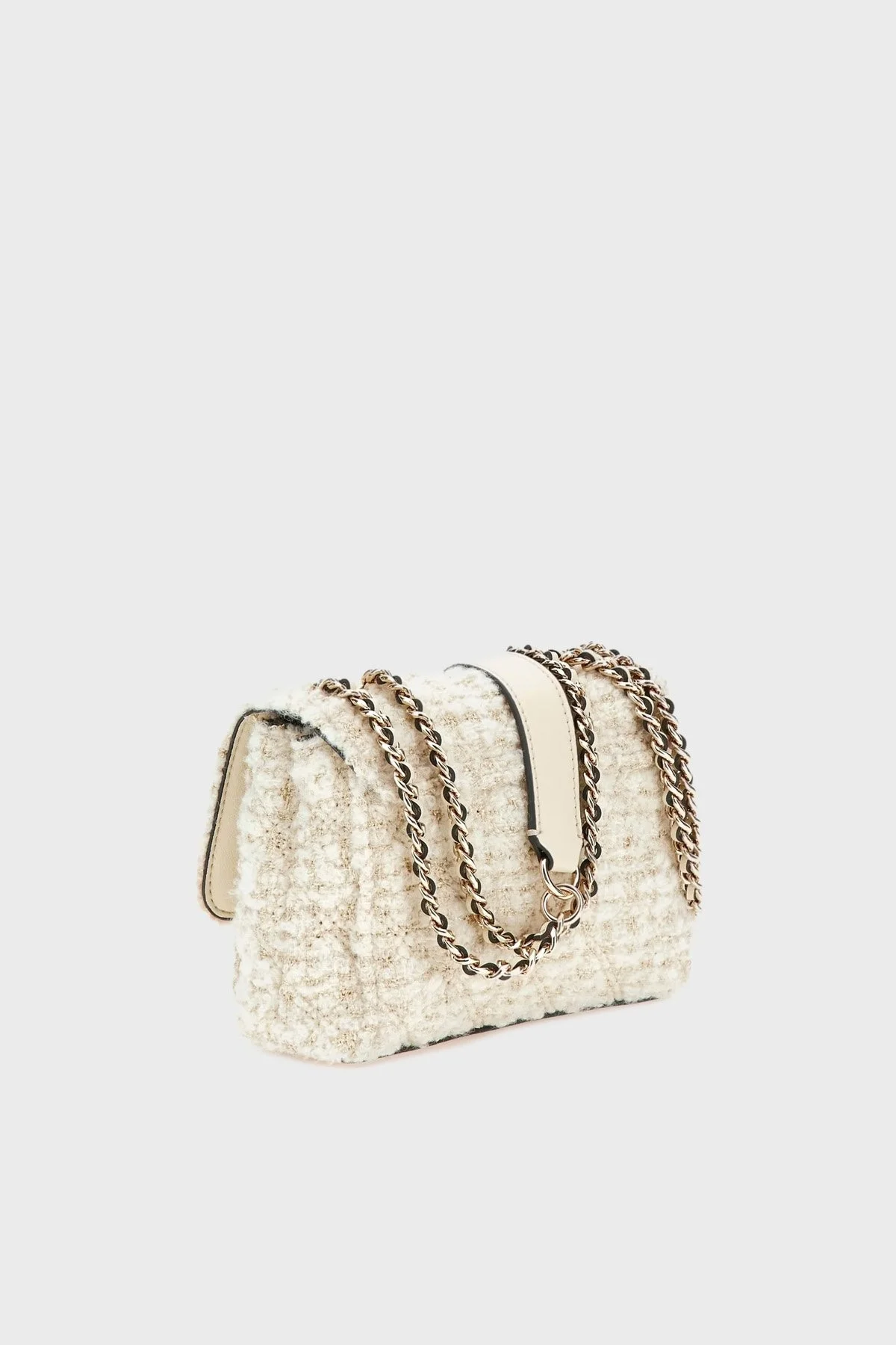 Guess Giully Yün Karışımlı Ayarlanabilir Zincir Askılı Mini HWAT8748740 Bayan Çanta HWAT87 48740 IVO EKRU - 4