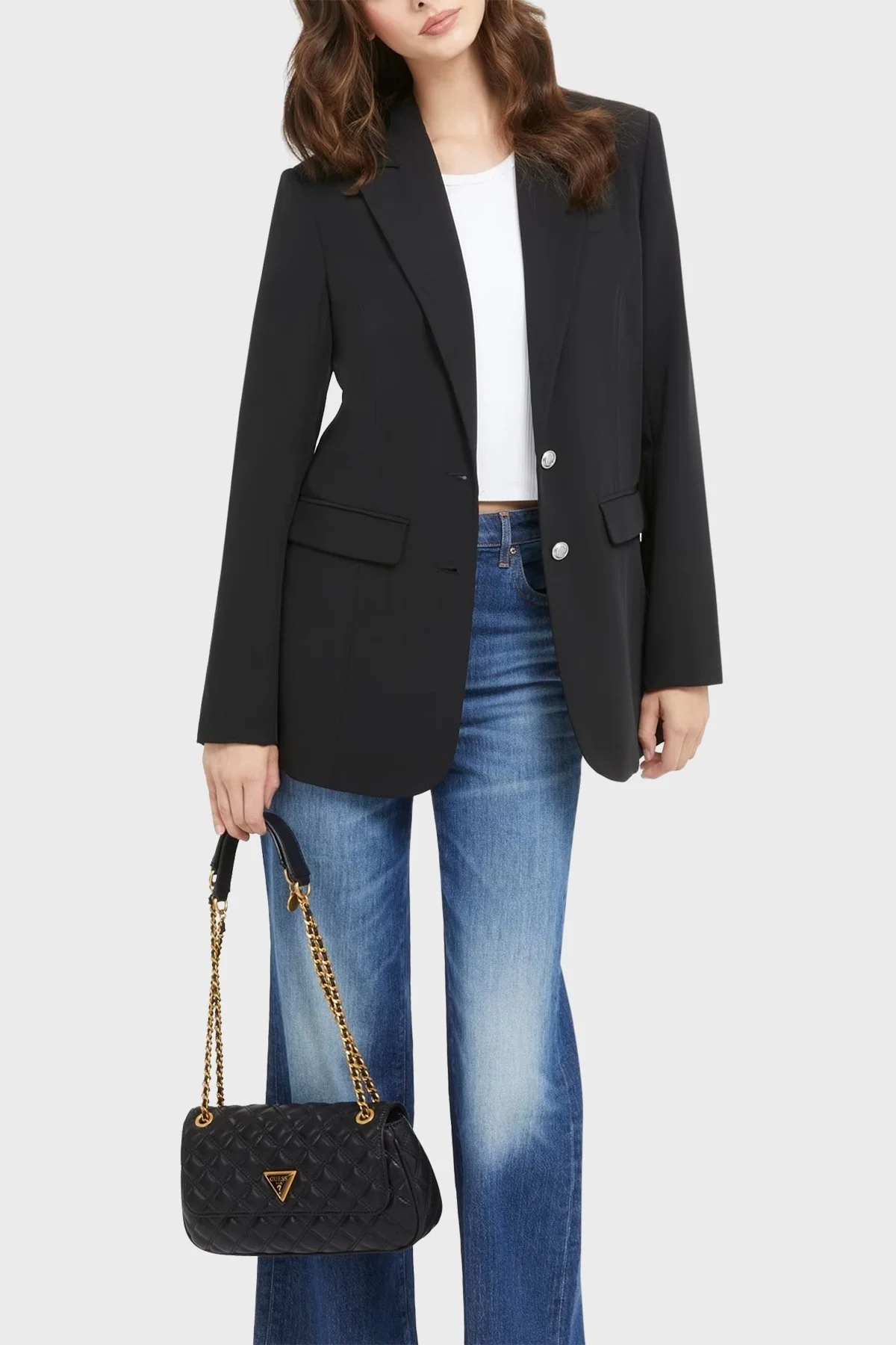 Guess Giully Zincir Askılı Kapitone Bayan Çanta HWQA8748210 BLA SİYAH - 2