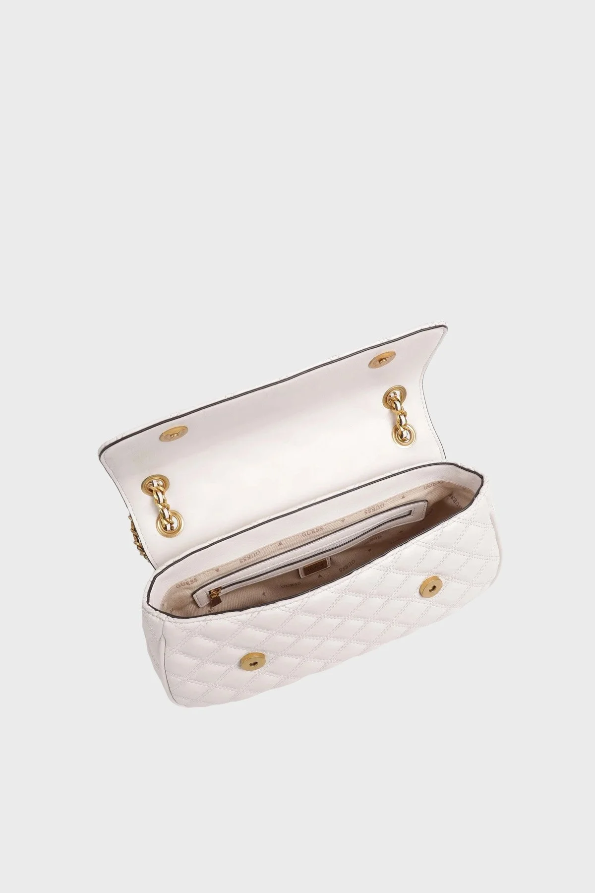 Guess Giully Zincir Askılı Kapitone HWQA87 48210 Bayan Çanta HWQA8748210 IVO BEYAZ - 3