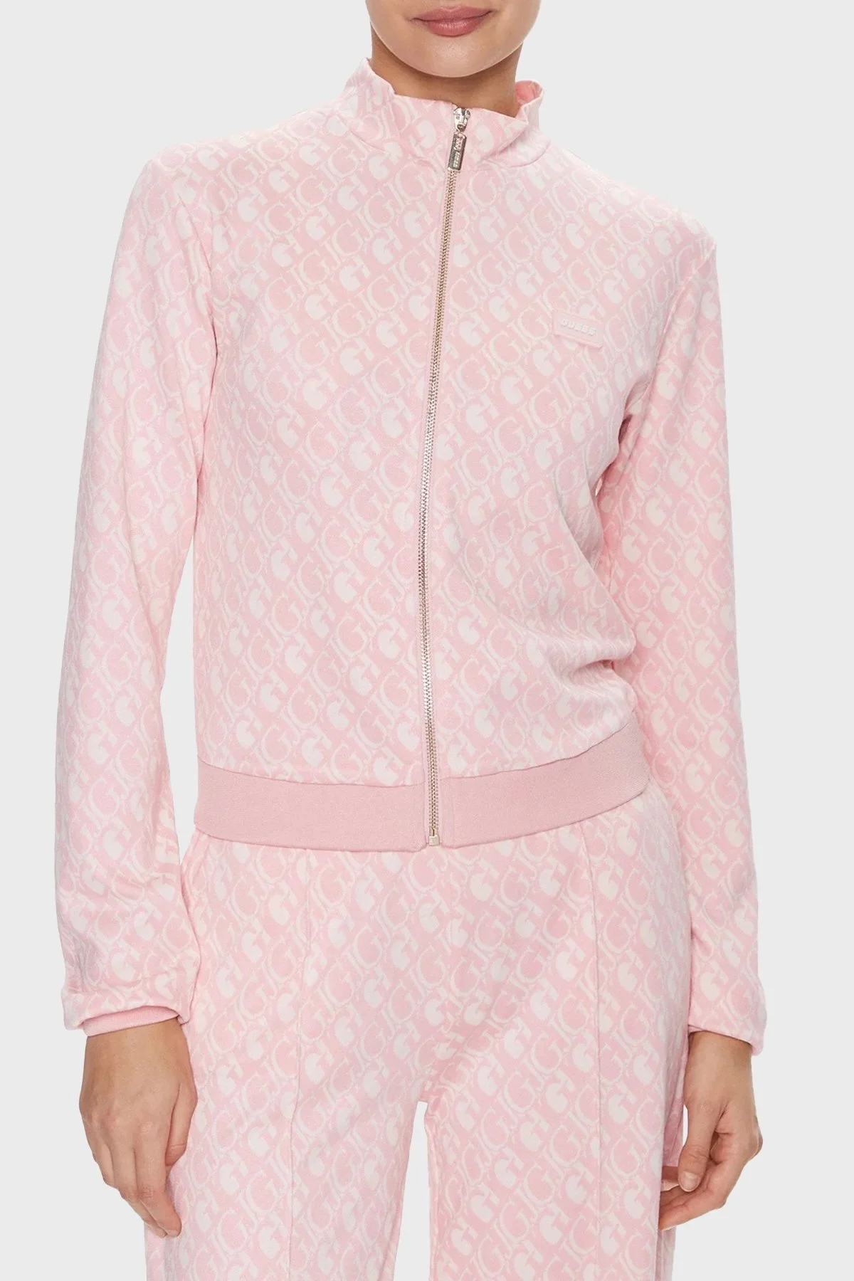 Guess Gj Logo Slim Fit Dik Yaka Crop V4RQ12KC2X2 Bayan Sweat V4RQ12 KC2X2 P69U PUDRA - 1