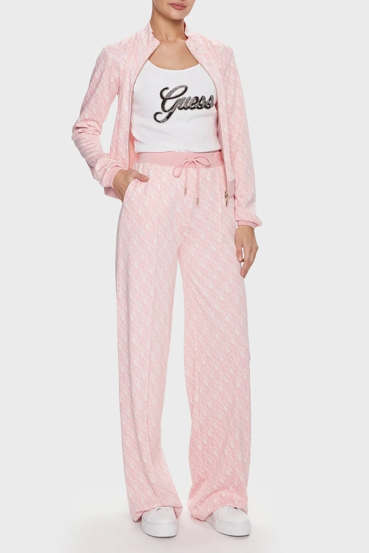 Guess Gj Logo Slim Fit Dik Yaka Crop V4RQ12KC2X2 Bayan Sweat V4RQ12 KC2X2 P69U PUDRA - 3
