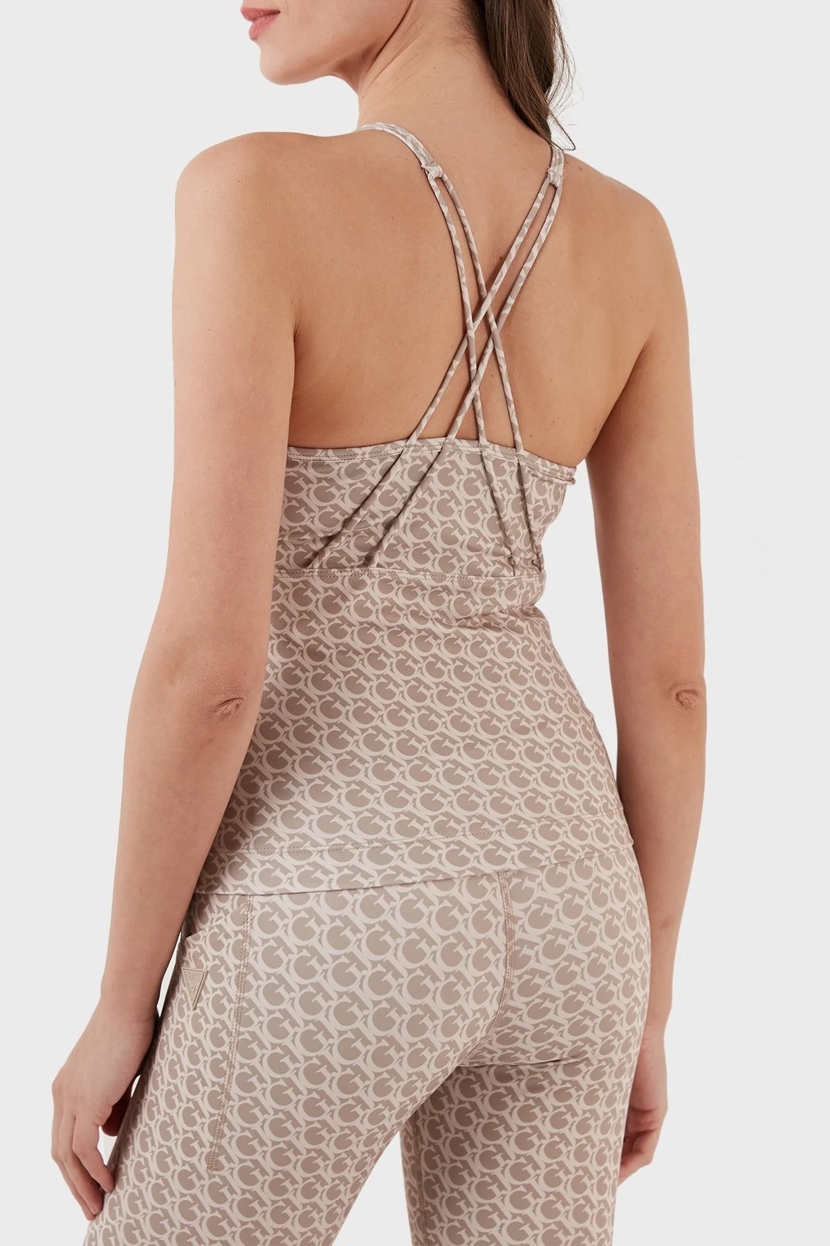 Guess Gj Logomania Desenli Esnek Slim Fit İp Askılı Bayan Atlet V3GP01MC03W P17X KAHVE - 2