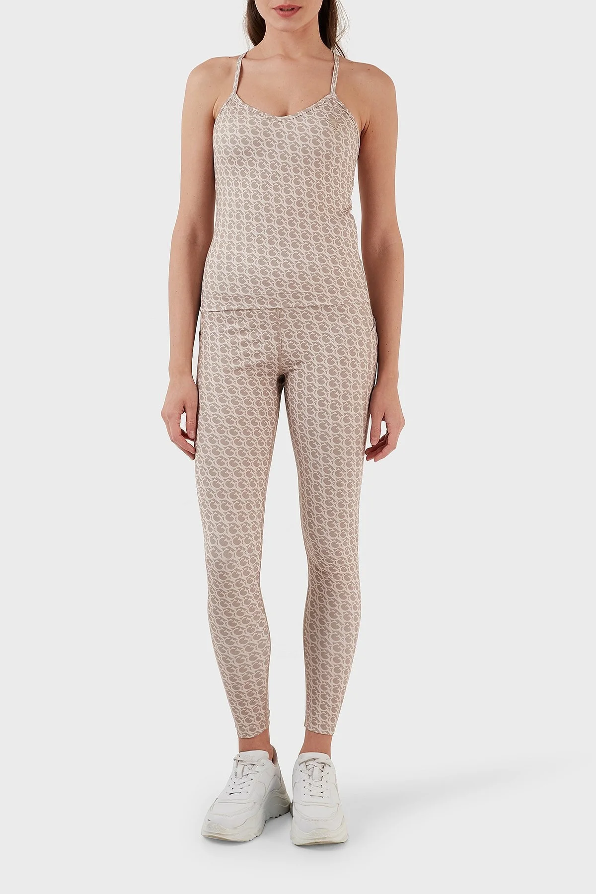 Guess Gj Logomania Desenli Esnek Slim Fit İp Askılı Bayan Atlet V3GP01MC03W P17X KAHVE - 5