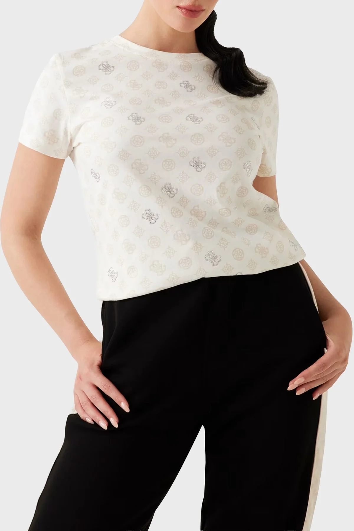 Guess Gloria 4G Logo Baskılı Pamuklu Regular Fit Bisiklet Yaka V5YI04I3Z14 Bayan T Shirt V5YI04 I3Z14 P0JN BEYAZ - 1