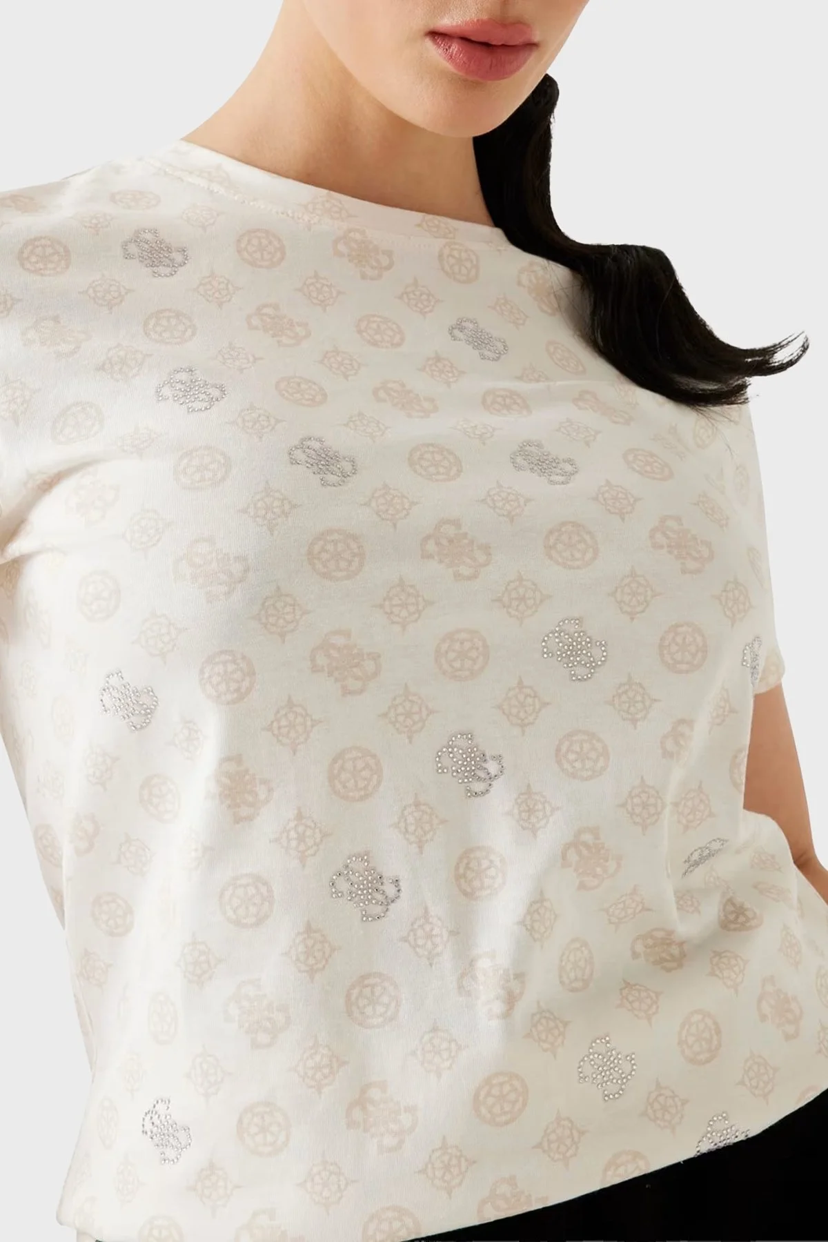 Guess Gloria 4G Logo Baskılı Pamuklu Regular Fit Bisiklet Yaka V5YI04I3Z14 Bayan T Shirt V5YI04 I3Z14 P0JN BEYAZ - 4