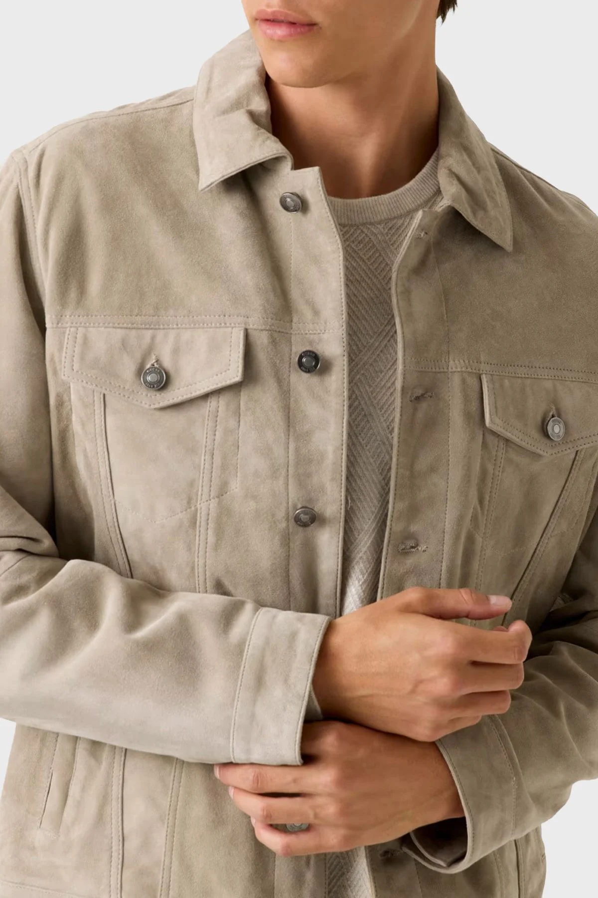 Guess Goat Suede Regular Fit Klasik Yaka Süet Dokulu M5BL0DL0W90 Erkek Ceket M5BL0D L0W90 F10N VİZON - 4