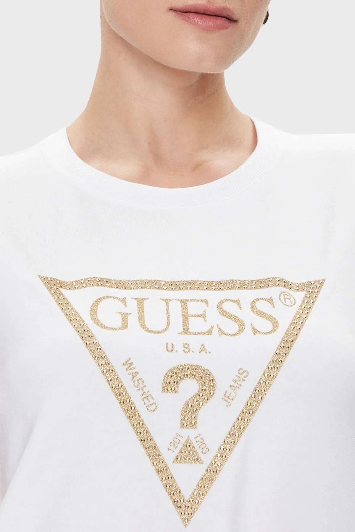 Guess Gold Pamuklu Regular Fit Bisiklet Yaka W4RI69J1314G011 Bayan T Shirt W4RI69J1314 G011 BEYAZ - 4