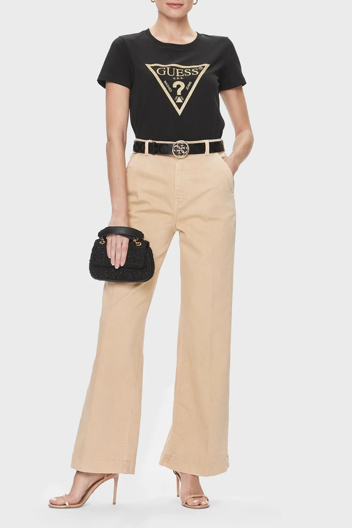 Guess Gold Pamuklu Regular Fit Bisiklet Yaka W4RI69J1314JBLK Bayan T Shirt W4RI69J1314 JBLK SİYAH - 3