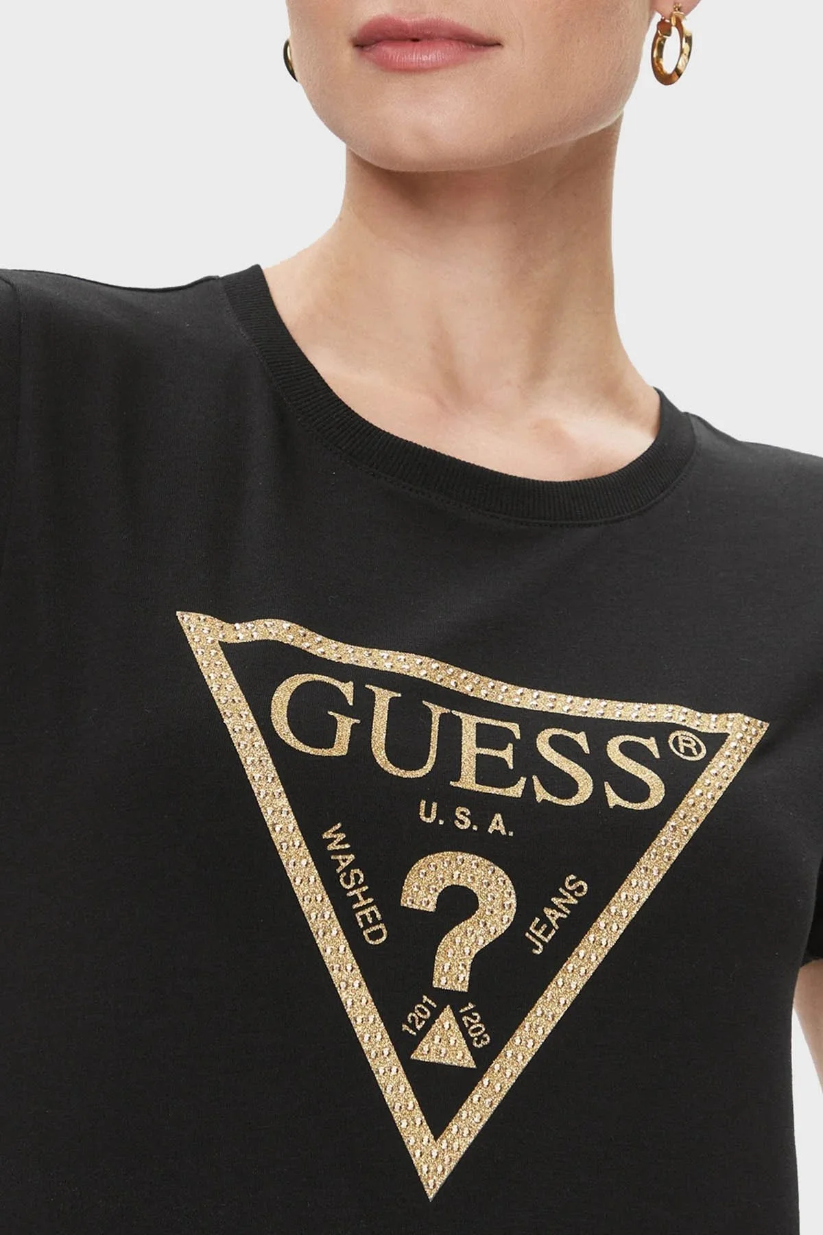 Guess Gold Pamuklu Regular Fit Bisiklet Yaka W4RI69J1314JBLK Bayan T Shirt W4RI69J1314 JBLK SİYAH - 4