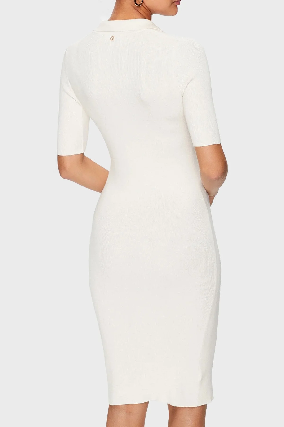 Guess Grace Regular Fit Düğmeli Yakalı Bodycon Kısa Kollu Mini Bayan Elbise W3YK45Z2YN2 G012 EKRU - 3