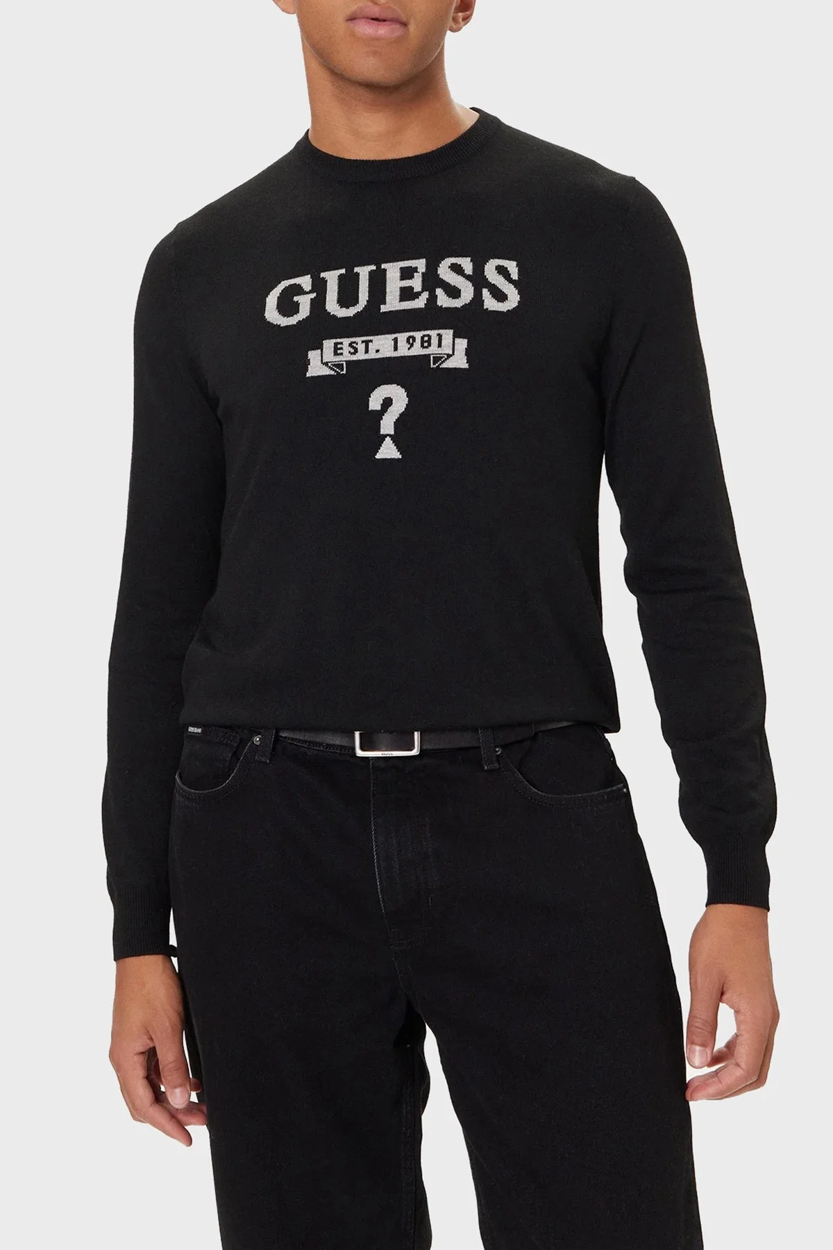 Guess Hammond İpek ve Yün Karışımlı Slim Fit Bisiklet Yaka Erkek Kazak M5YR00 Z0122 JBLK SİYAH - 1