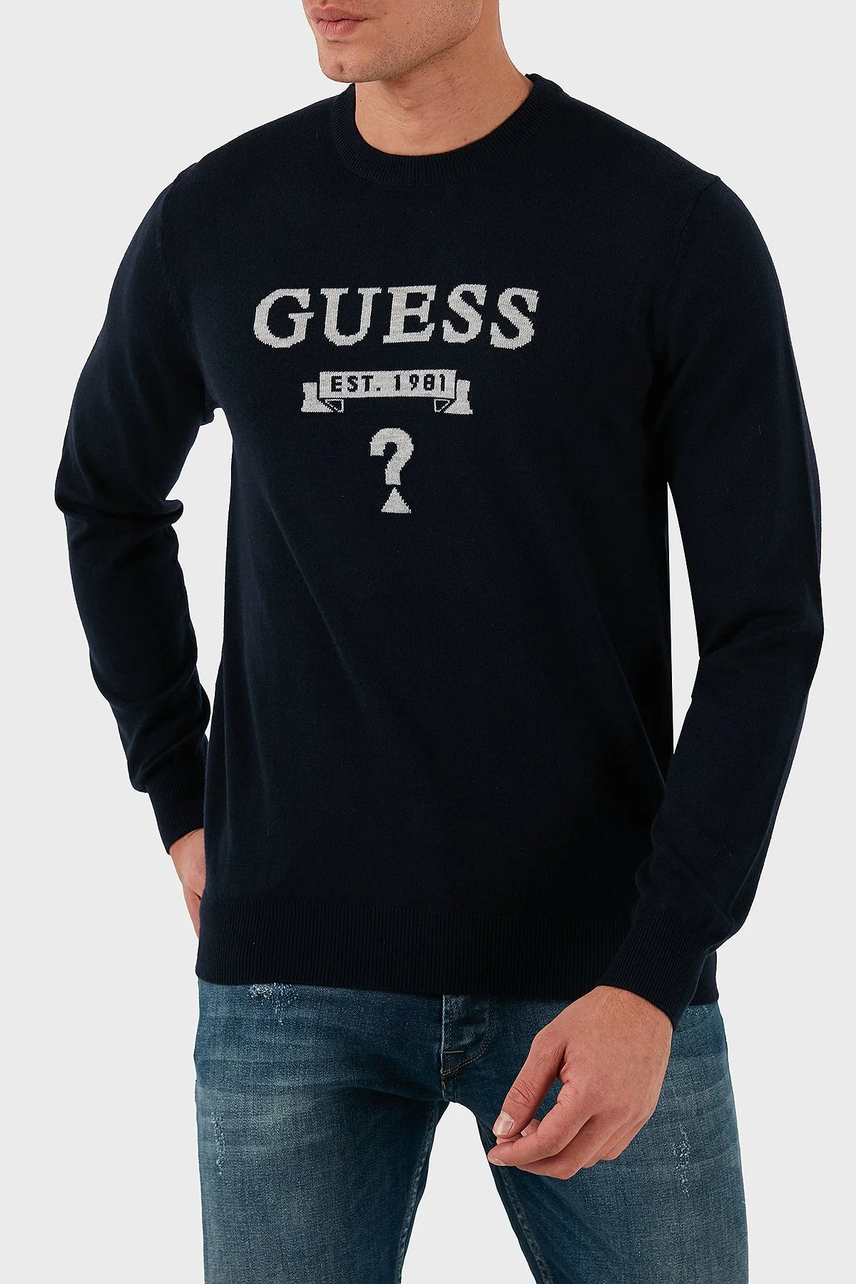 Guess Hammond Logo İşlemeli Yün Karışımlı Regular Fit M5YR00Z0122 Erkek Kazak M5YR00 Z0122 G7V2 LACİVERT - 3