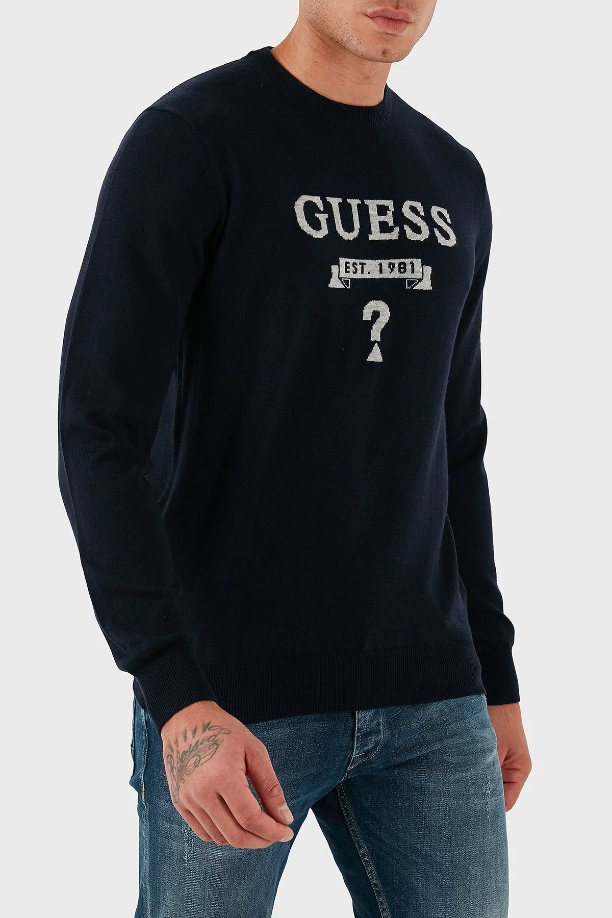 Guess Hammond Logo İşlemeli Yün Karışımlı Regular Fit M5YR00Z0122 Erkek Kazak M5YR00 Z0122 G7V2 LACİVERT - 4