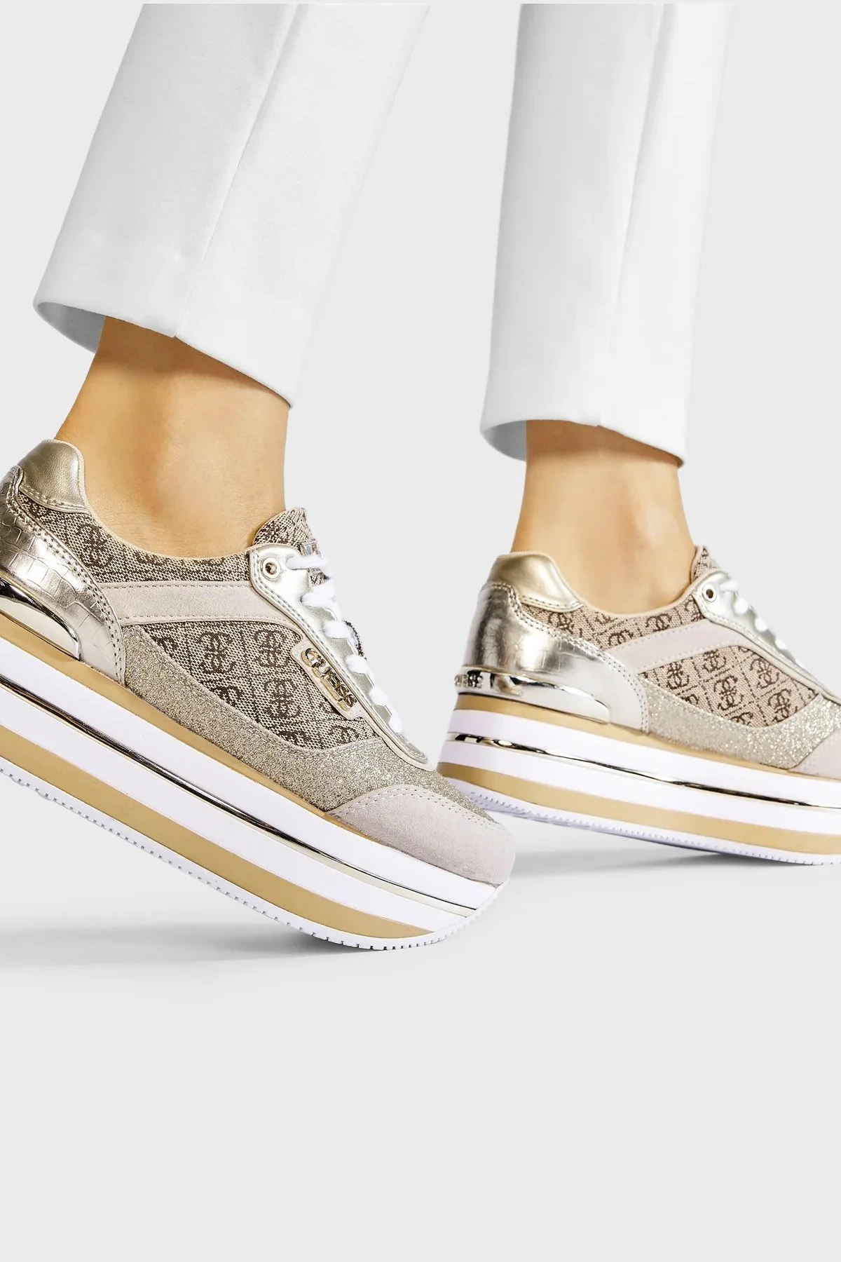 Guess Hansin 4G Logolu Kalın Tabanlı Sneaker FL5HNSFAL12 Kadın Ayakkabı FL5HNS FAL12 BEIBR KAHVE-GOLD - 2
