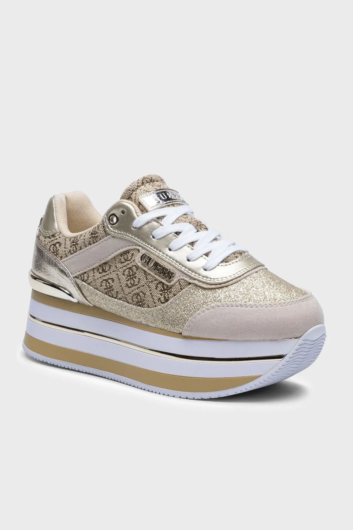 Guess Hansin 4G Logolu Kalın Tabanlı Sneaker FL5HNSFAL12 Kadın Ayakkabı FL5HNS FAL12 BEIBR KAHVE-GOLD - 3