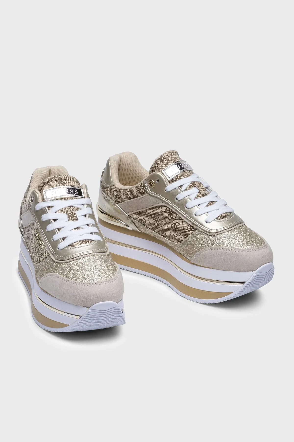 Guess Hansin 4G Logolu Kalın Tabanlı Sneaker FL5HNSFAL12 Kadın Ayakkabı FL5HNS FAL12 BEIBR KAHVE-GOLD - 4