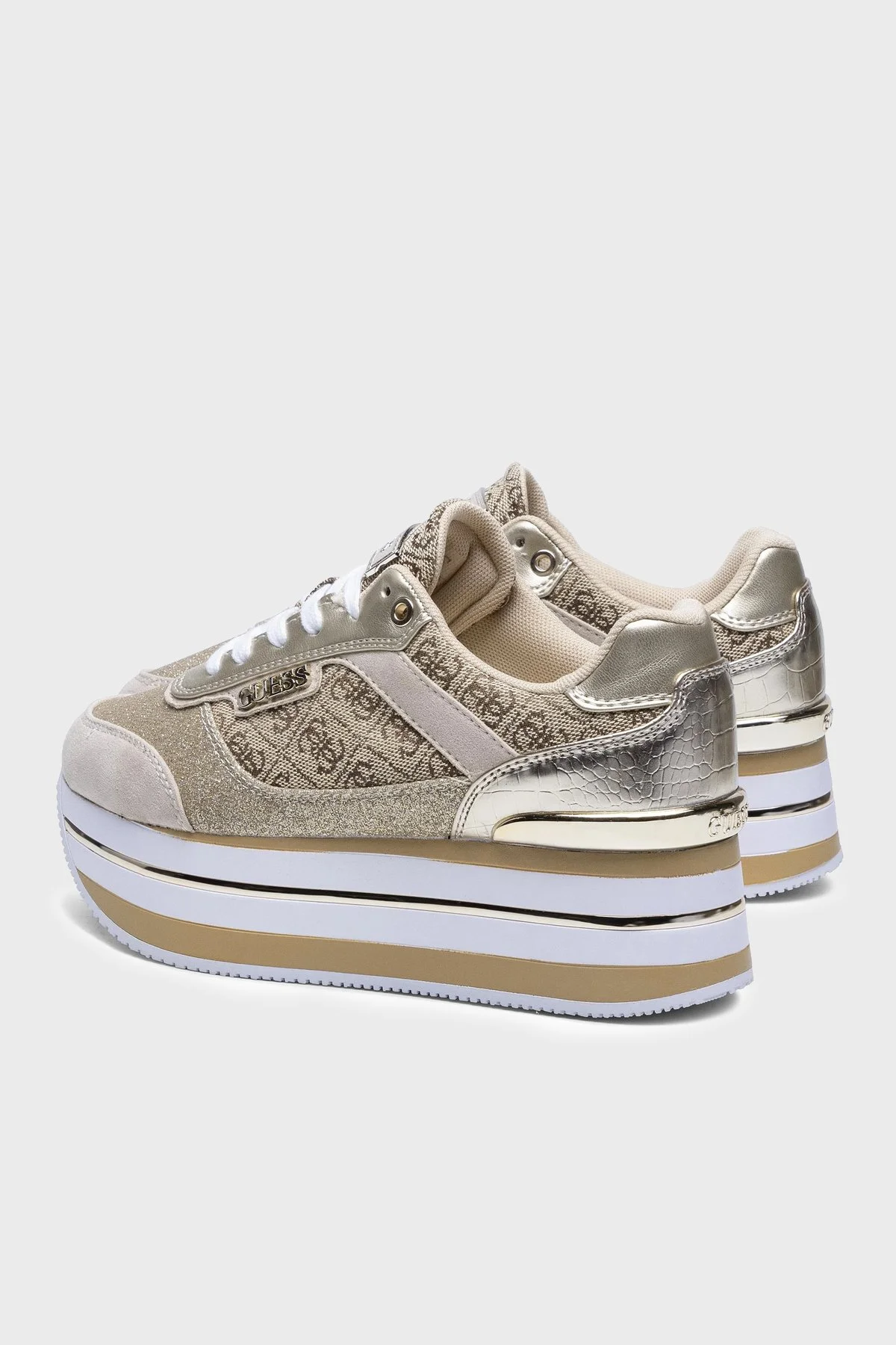 Guess Hansin 4G Logolu Kalın Tabanlı Sneaker FL5HNSFAL12 Kadın Ayakkabı FL5HNS FAL12 BEIBR KAHVE-GOLD - 6