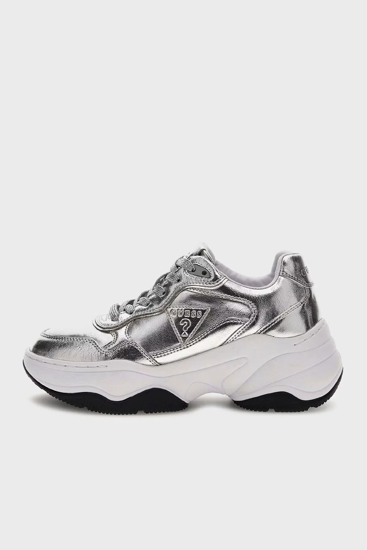 Guess Hapyy Deri Karışımlı Kalın Tabanlı Logolu Sneaker FLPHAPLEL12 Bayan Ayakkabı FLPHAP LEL12 SILVE GÜMÜŞ - 6