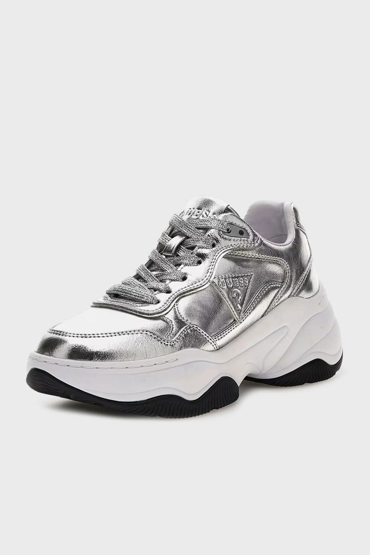 Guess Hapyy Deri Karışımlı Kalın Tabanlı Logolu Sneaker FLPHAPLEL12 Bayan Ayakkabı FLPHAP LEL12 SILVE GÜMÜŞ - 7