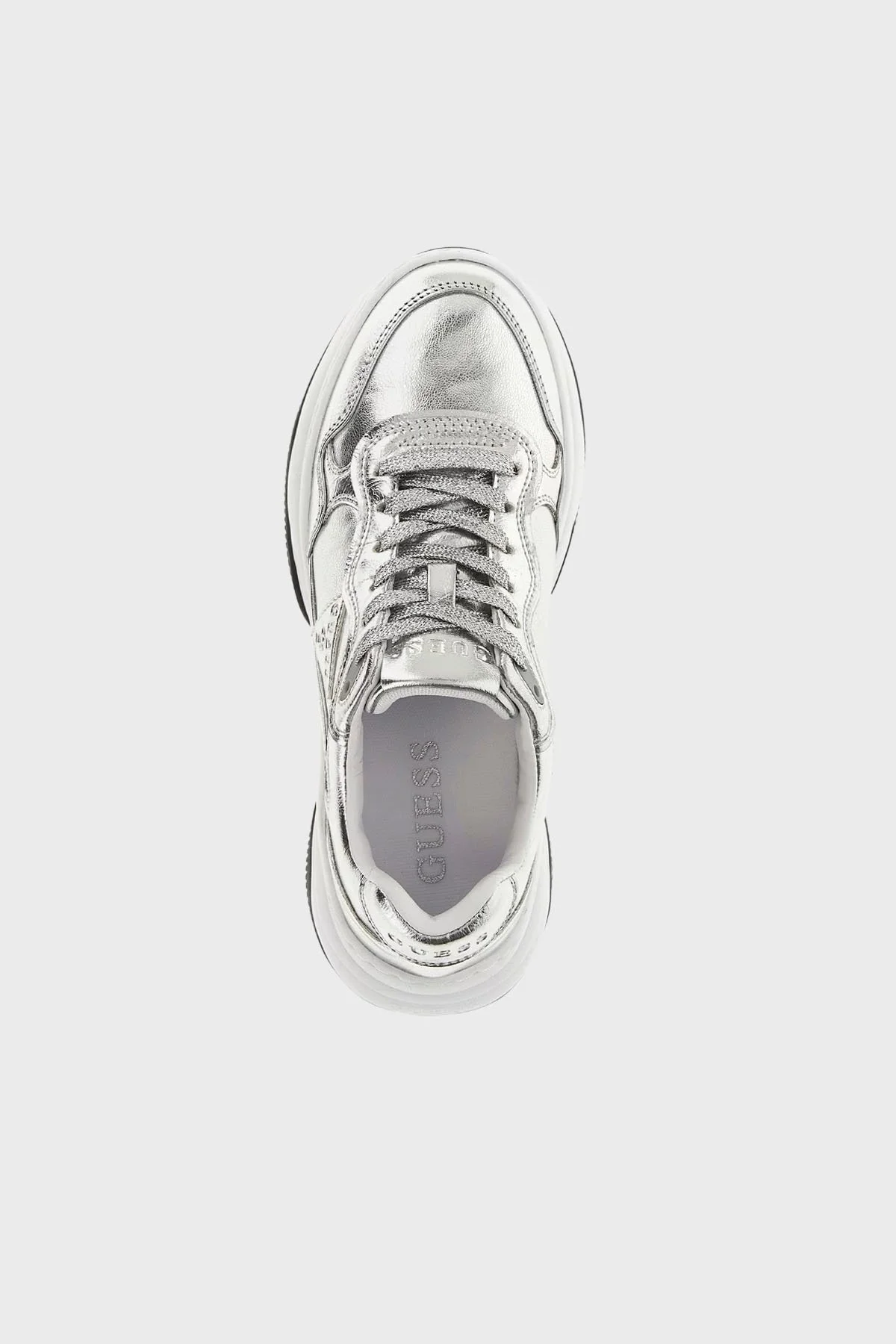 Guess Hapyy Deri Karışımlı Kalın Tabanlı Logolu Sneaker FLPHAPLEL12 Bayan Ayakkabı FLPHAP LEL12 SILVE GÜMÜŞ - 8