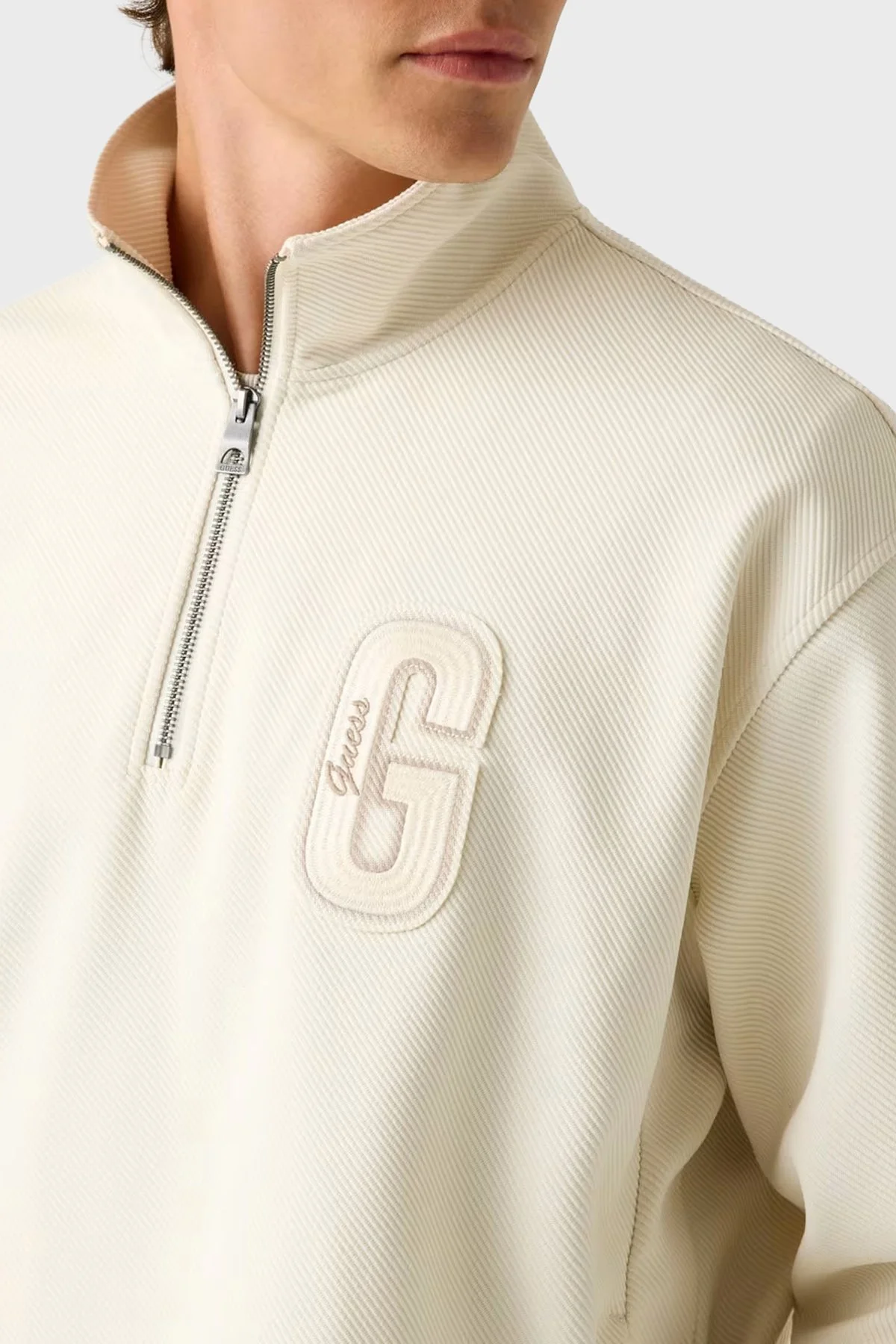 Guess Harris Logolu Regular Fit Yarım Fermuarlı Dik Yaka M5BQ18K0552 Erkek Sweat M5BQ18 K0552 G1CV EKRU - 4
