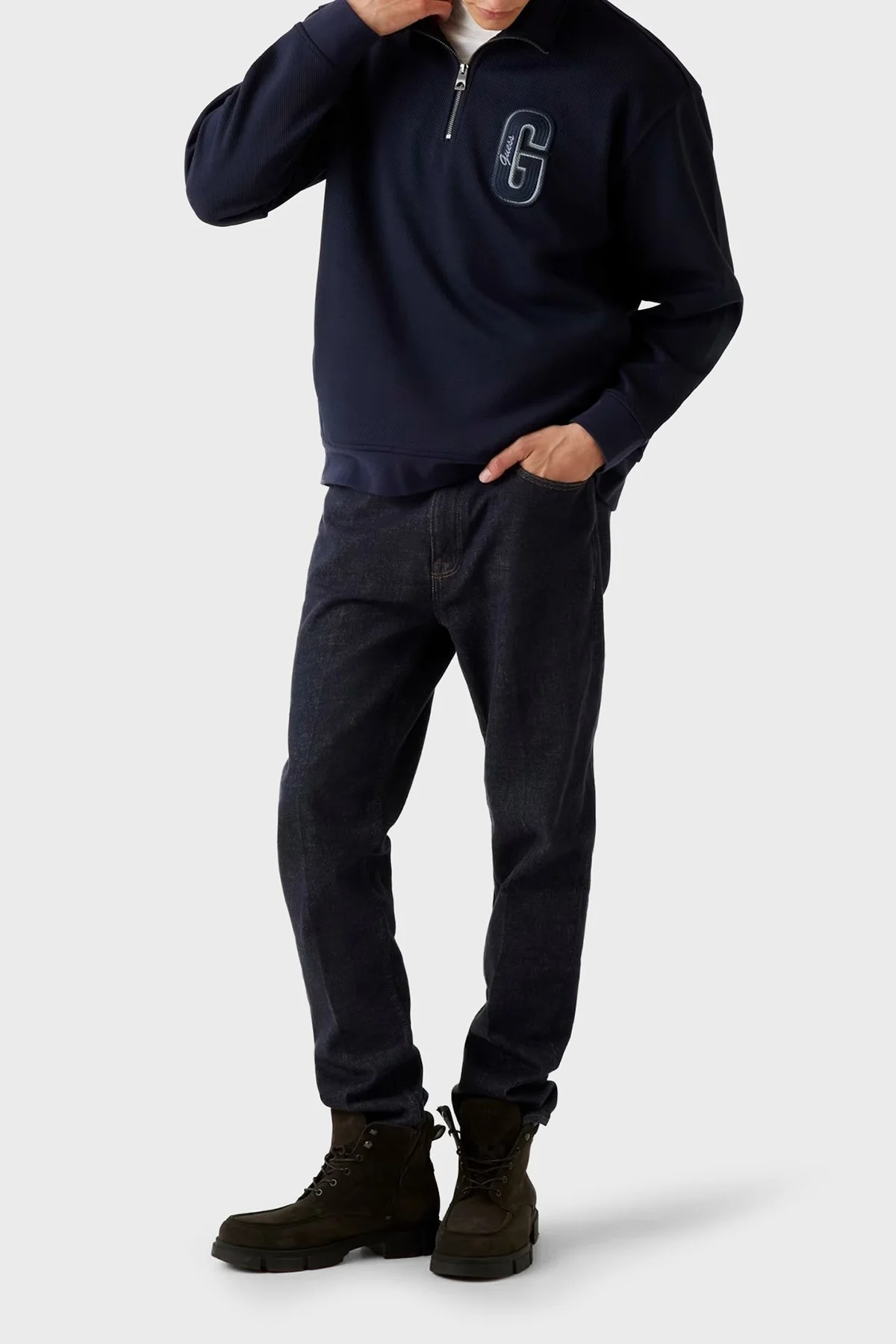 Guess Harris Logolu Regular Fit Yarım Fermuarlı Dik Yaka M5BQ18K0552 Erkek Sweat M5BQ18 K0552 G7V2 LACİVERT - 2