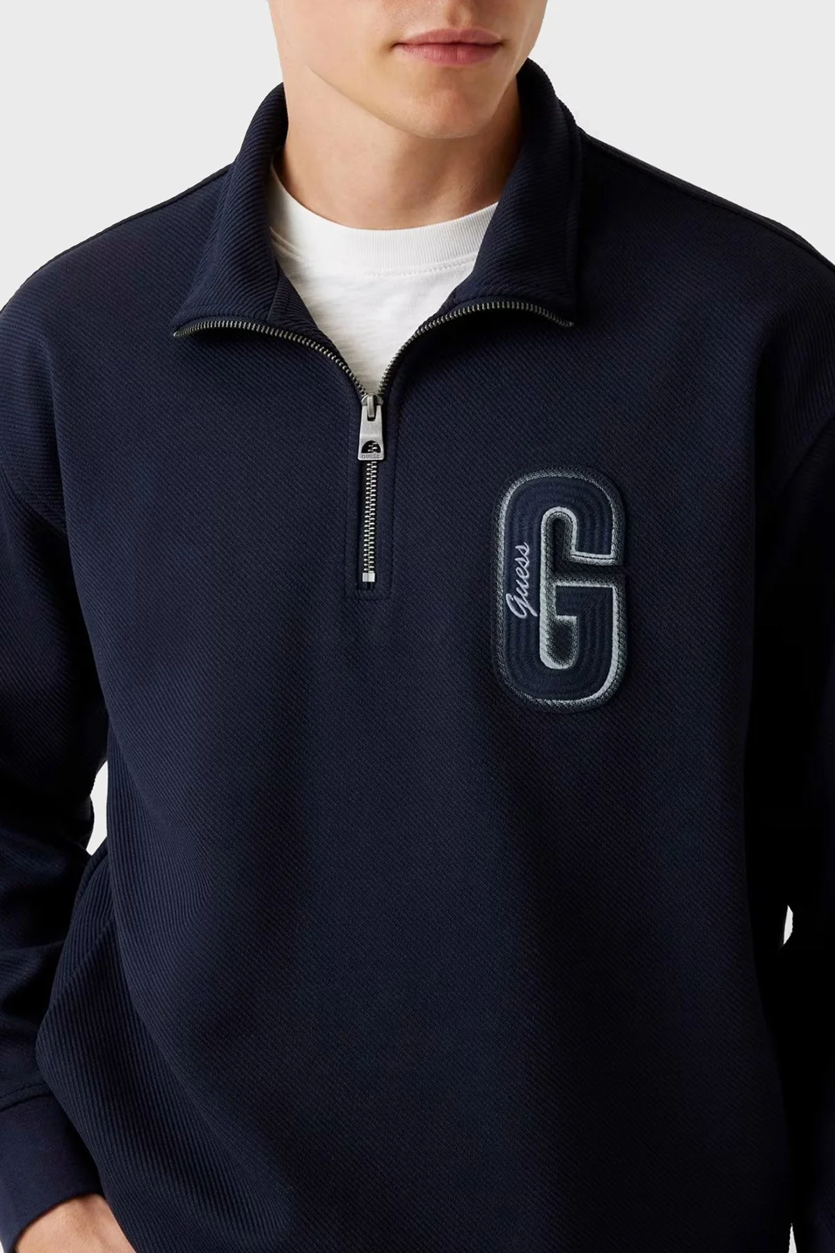 Guess Harris Logolu Regular Fit Yarım Fermuarlı Dik Yaka M5BQ18K0552 Erkek Sweat M5BQ18 K0552 G7V2 LACİVERT - 4