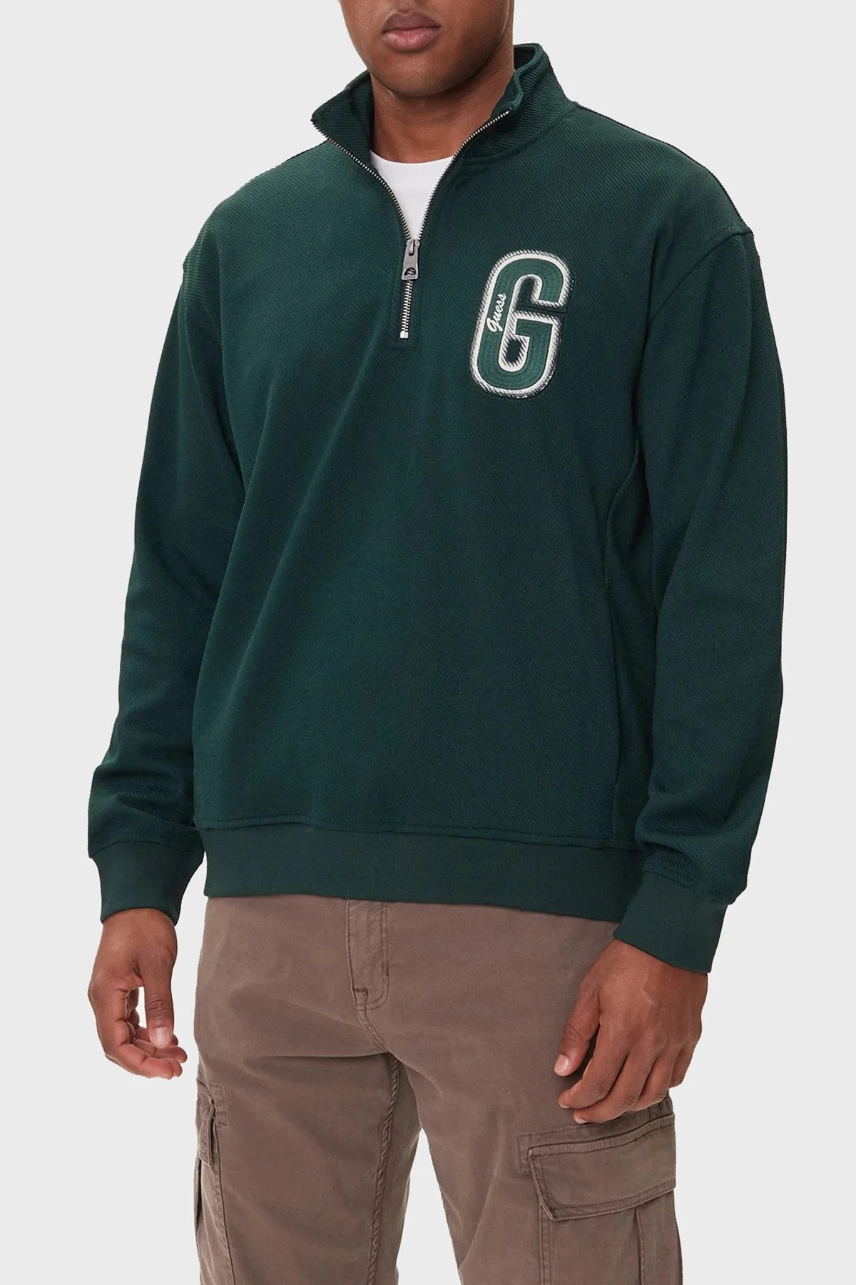 Guess Harris Logolu Regular Fit Yarım Fermuarlı Dik Yaka M5BQ18K0552 Erkek Sweat M5BQ18 K0552 G8H6 HAKİ - 1