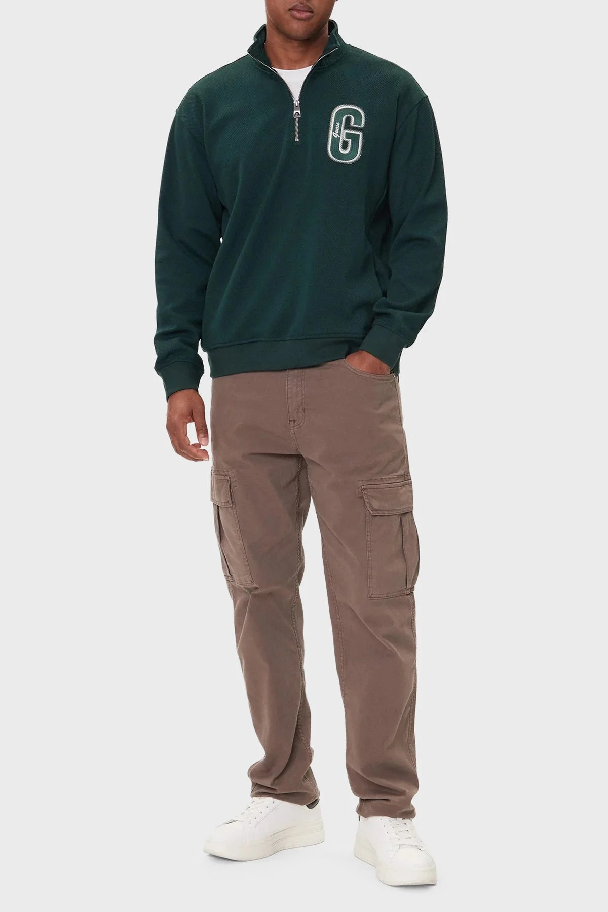 Guess Harris Logolu Regular Fit Yarım Fermuarlı Dik Yaka M5BQ18K0552 Erkek Sweat M5BQ18 K0552 G8H6 HAKİ - 2