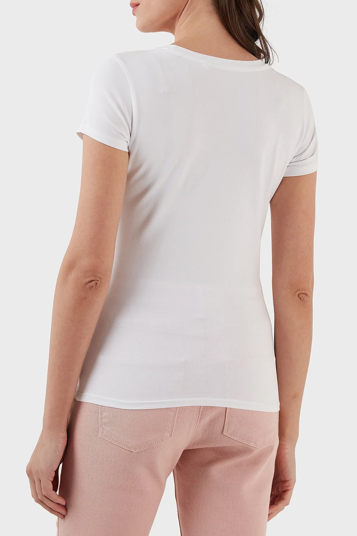 Guess Hibiscus Pamuklu Baskılı Slim Fit Bisiklet Yaka Bayan T Shirt W3GI11KA0Q1 G011 BEYAZ - 6