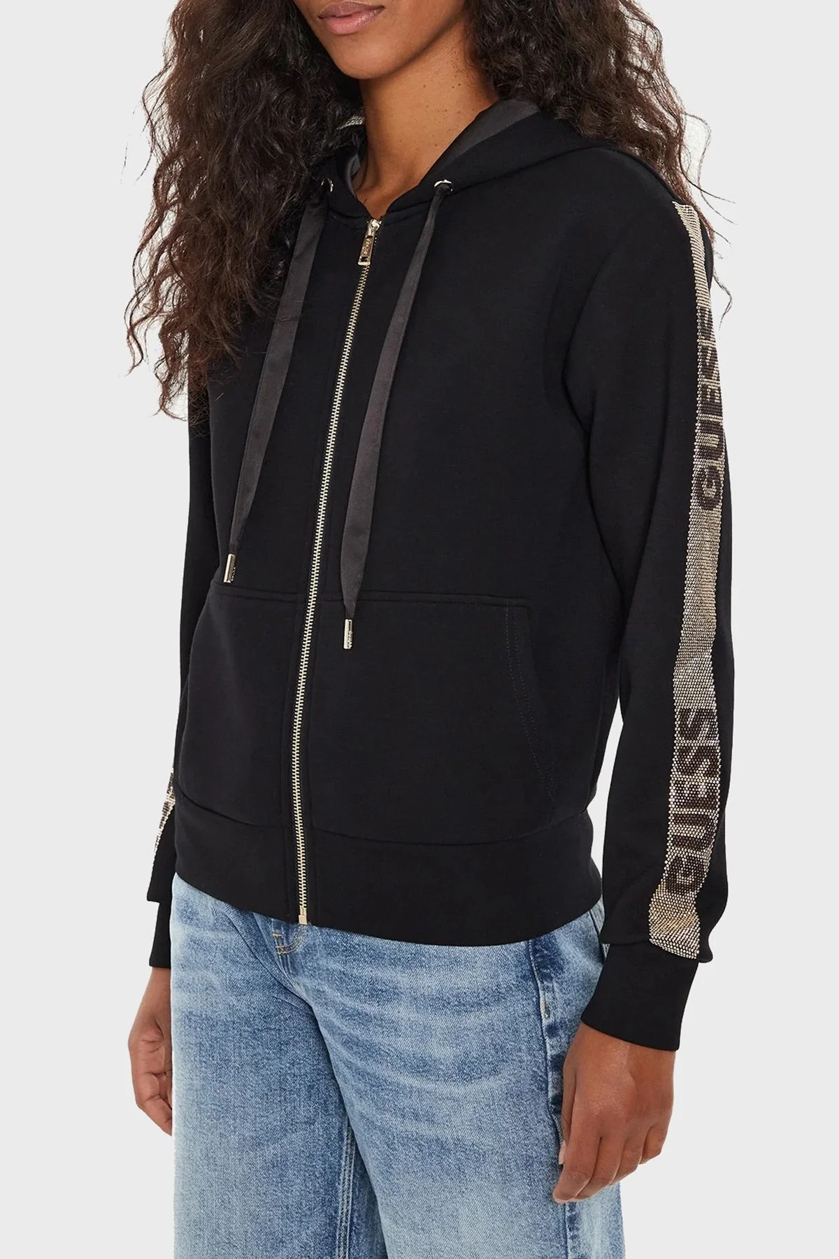 Guess Hood Scuba Regular Fit Kapüşonlu W4YQ22KBYE2 Bayan Sweat W4YQ22 KBYE2 JBLK SİYAH - 1