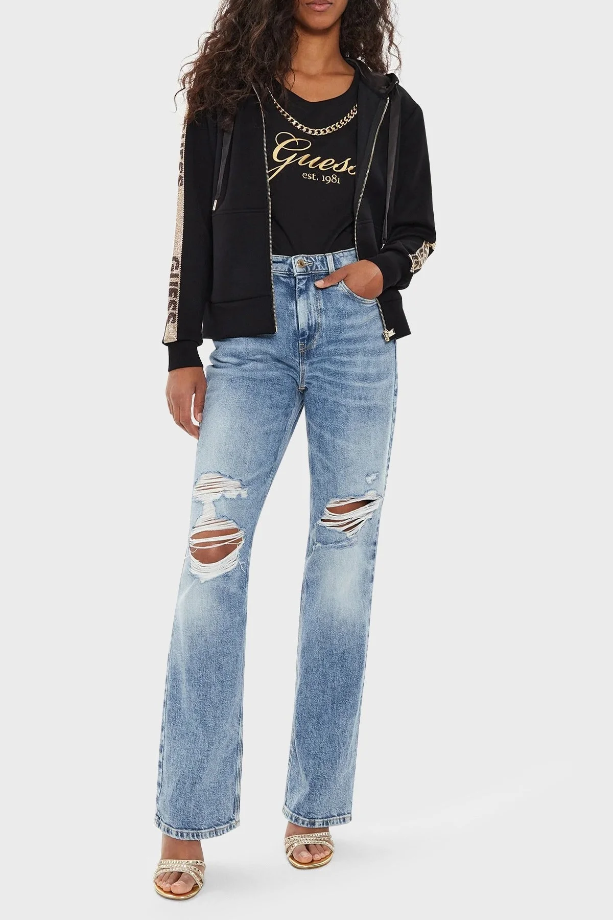 Guess Hood Scuba Regular Fit Kapüşonlu W4YQ22KBYE2 Bayan Sweat W4YQ22 KBYE2 JBLK SİYAH - 3