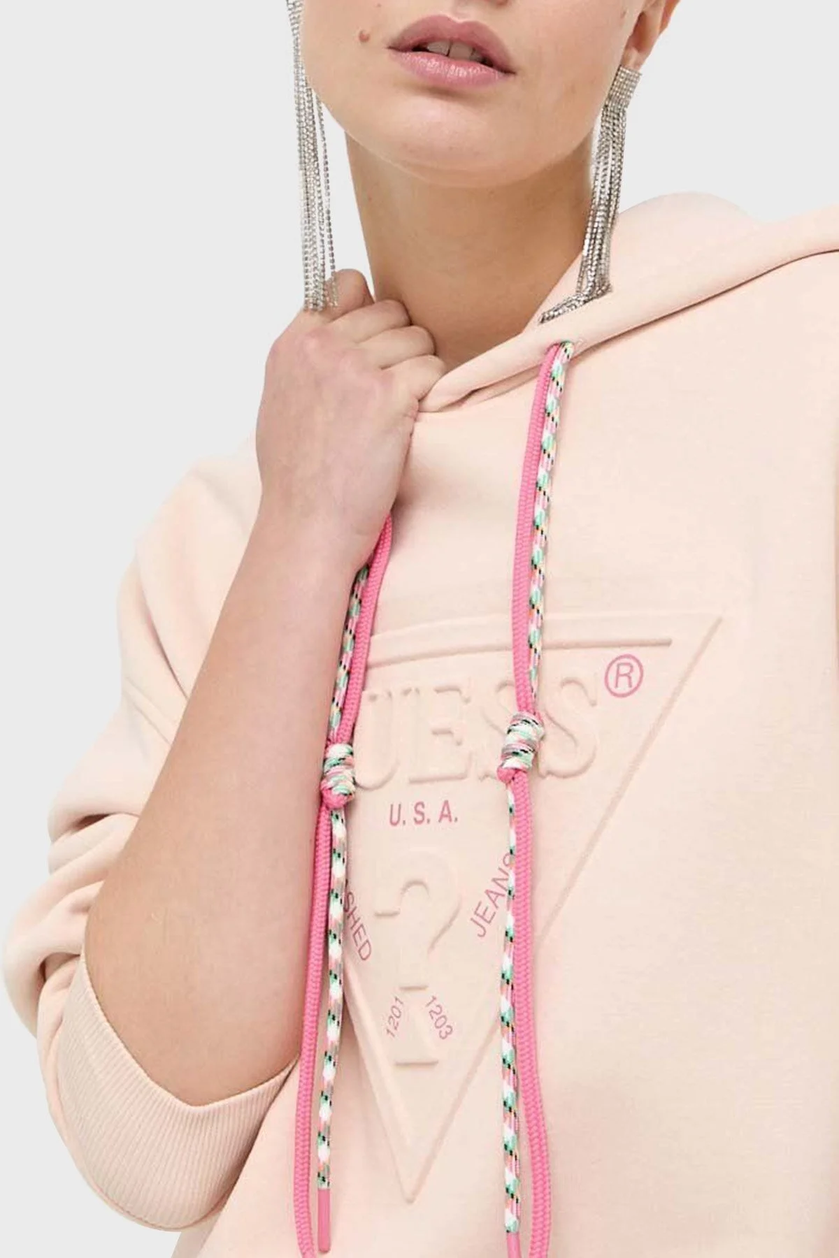 Guess Hoody Pamuklu Relaxed Fit Kapüşonlu Bayan Sweat W3YQ09K9Z21 G1K2 PUDRA - 3