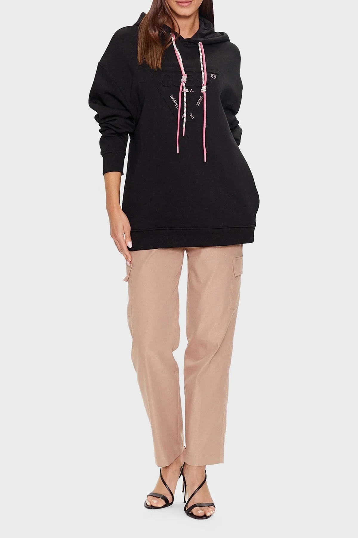 Guess Hoody Pamuklu Relaxed Fit Kapüşonlu Bayan Sweat W3YQ09K9Z21 JBLK SİYAH - 3