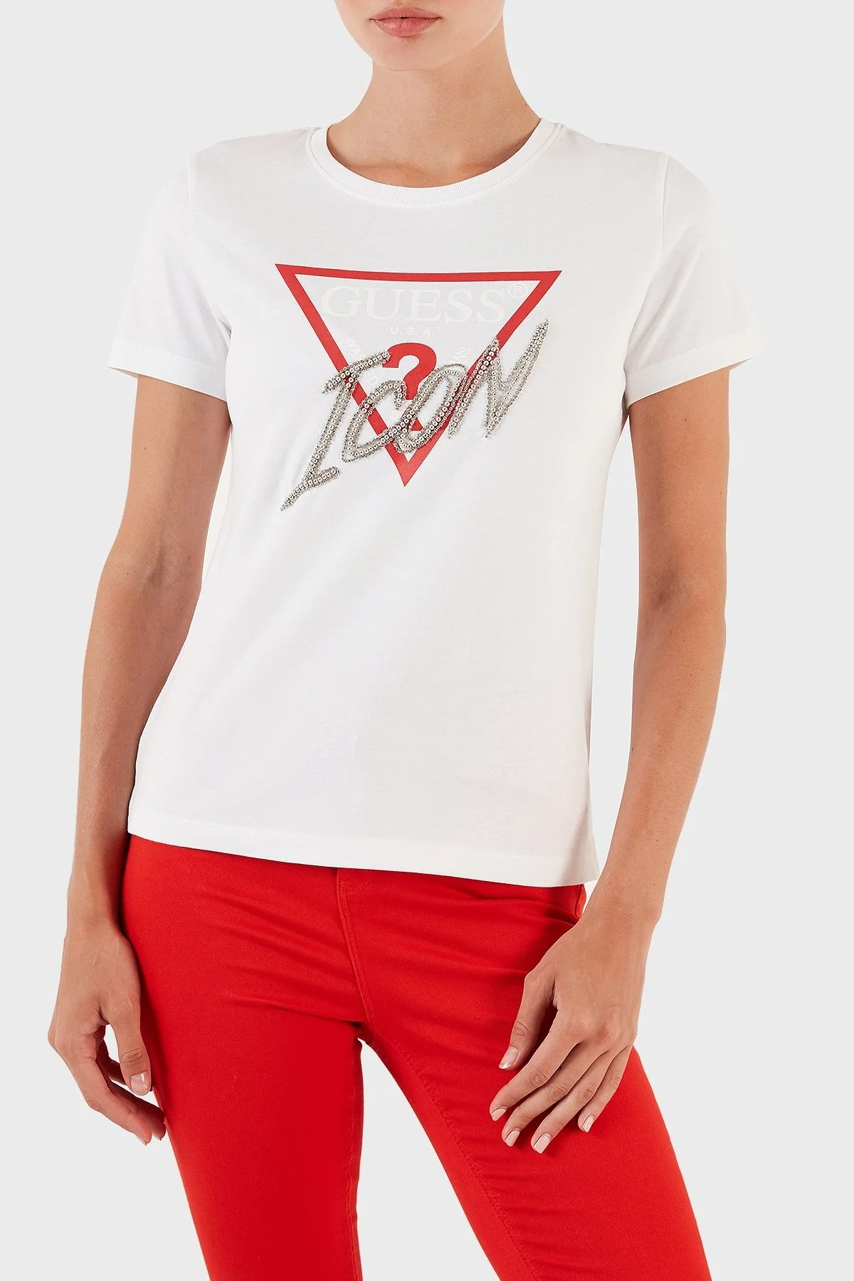 Guess Icon Pamuklu Regular Fit Bisiklet Yaka Bayan T Shirt W3YI42I3Z13 G011 BEYAZ - 1