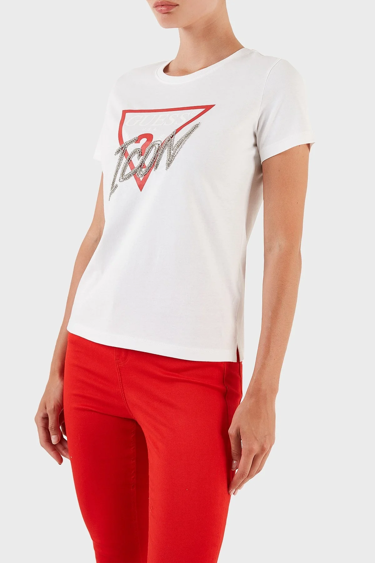 Guess Icon Pamuklu Regular Fit Bisiklet Yaka Bayan T Shirt W3YI42I3Z13 G011 BEYAZ - 2