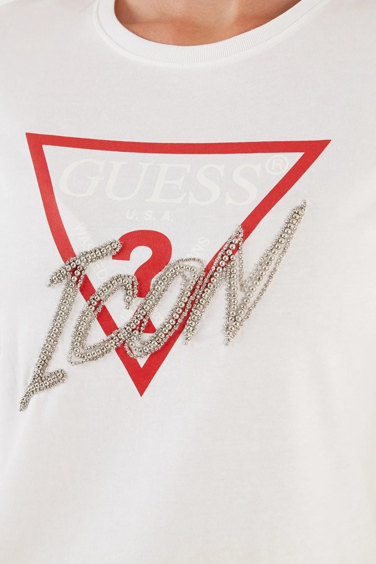 Guess Icon Pamuklu Regular Fit Bisiklet Yaka Bayan T Shirt W3YI42I3Z13 G011 BEYAZ - 4